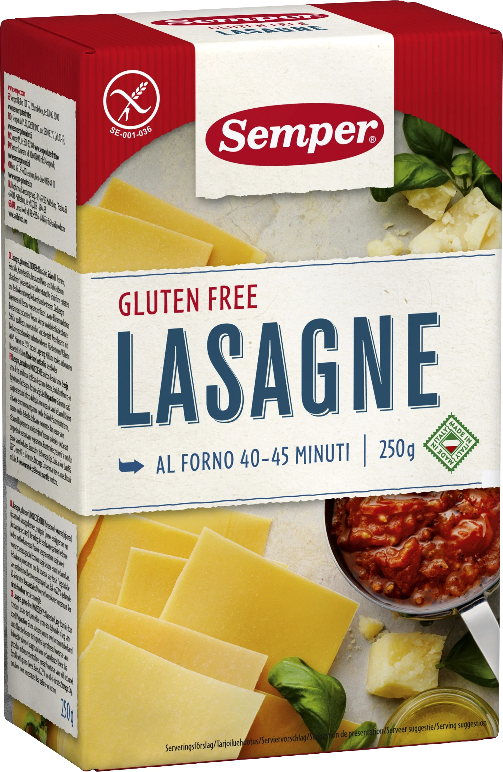 Semper glutenfri Lasagne 250 g - Specialkost för barn