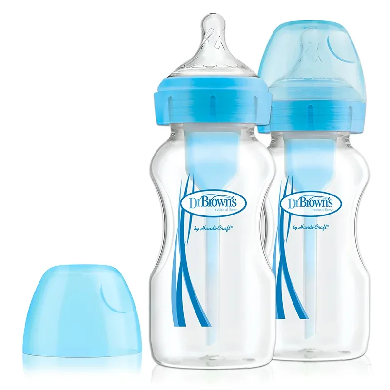 Dr Brown's Options+ Nappflaska 270 ml Bred Hals Blå 2-pack - Dr Brown's nappflaskor