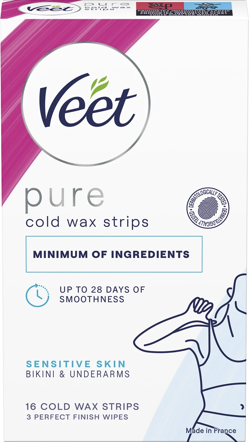Veet Pure Cold Wax Strips Sensitive Skin Bikini & Underarm 16 pcs - Vaxremsor