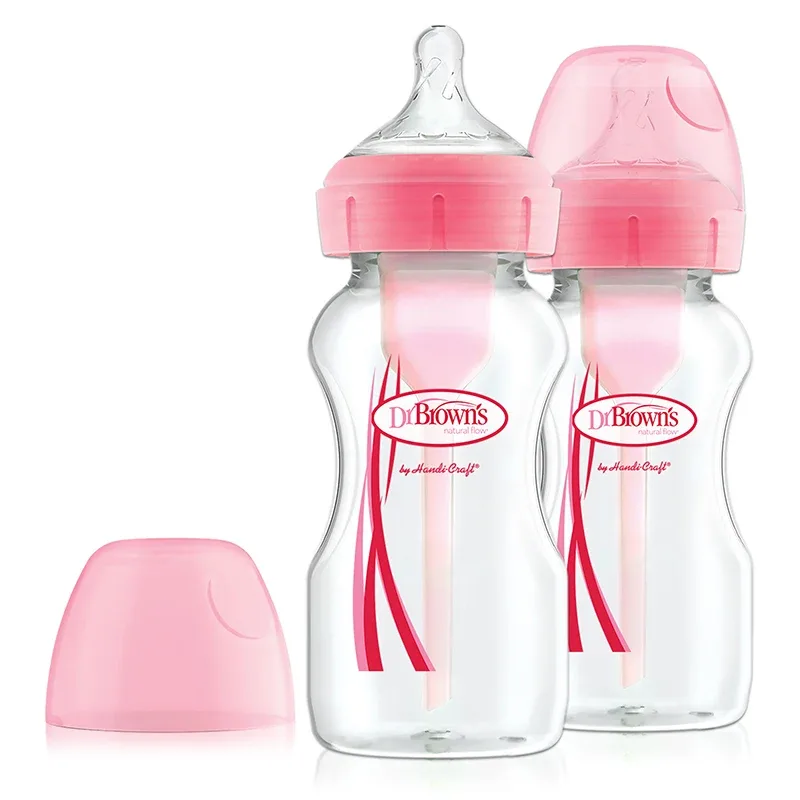 Dr Brown's Options+ Nappflaska 270 ml Bred Hals Rosa 2-pack - Dr Brown's nappflaskor