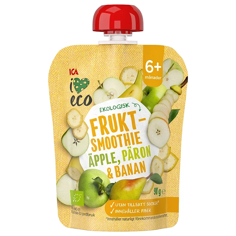 ICA I Love Eco Fruktsmoothie Äpple Päron Banan 90 g - Barnmat