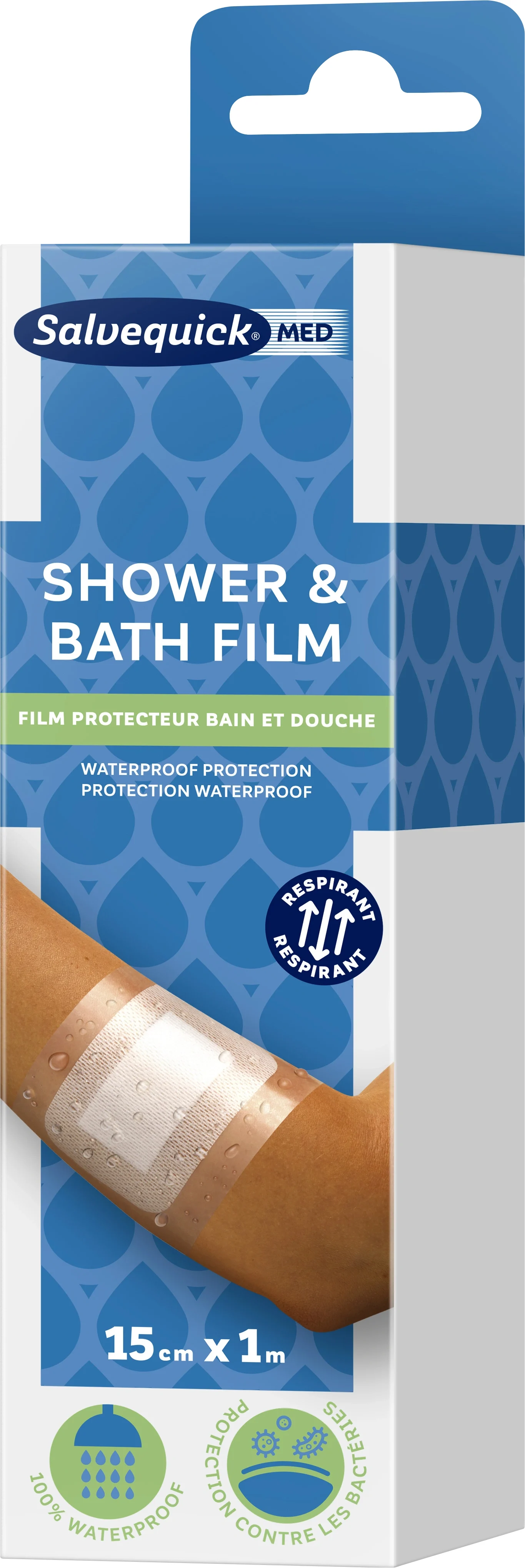 Salvequick MED Shower & Bath Film 15 cm x 1 m - Vattentäta plåster