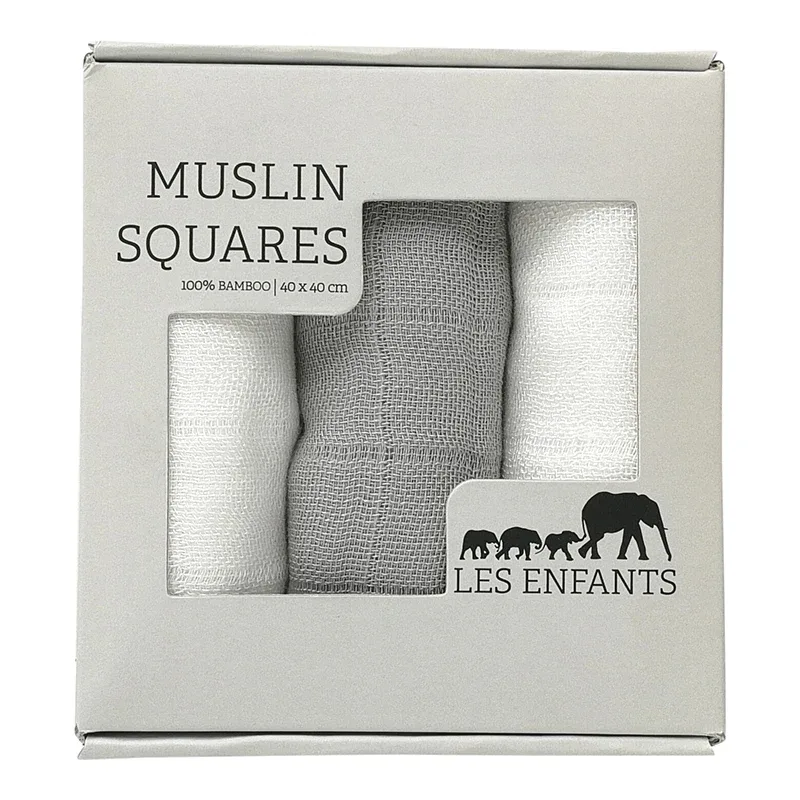Les Enfants Muslin Squares 3-pack Grå/Vit - Tvättlappar