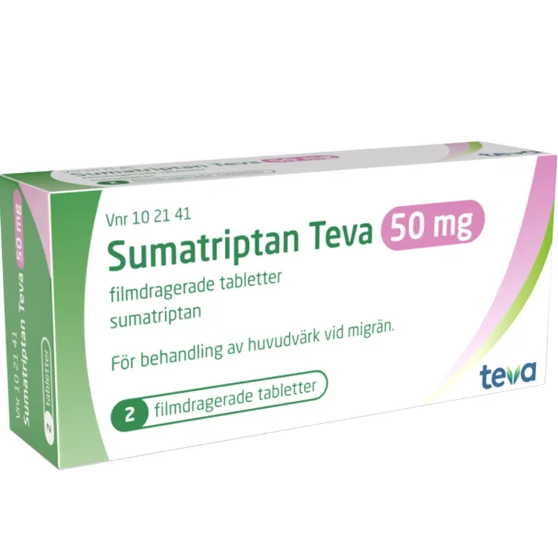 Sumatriptan Teva filmdragerad tablett 50 mg 2 st - Migränmedicin