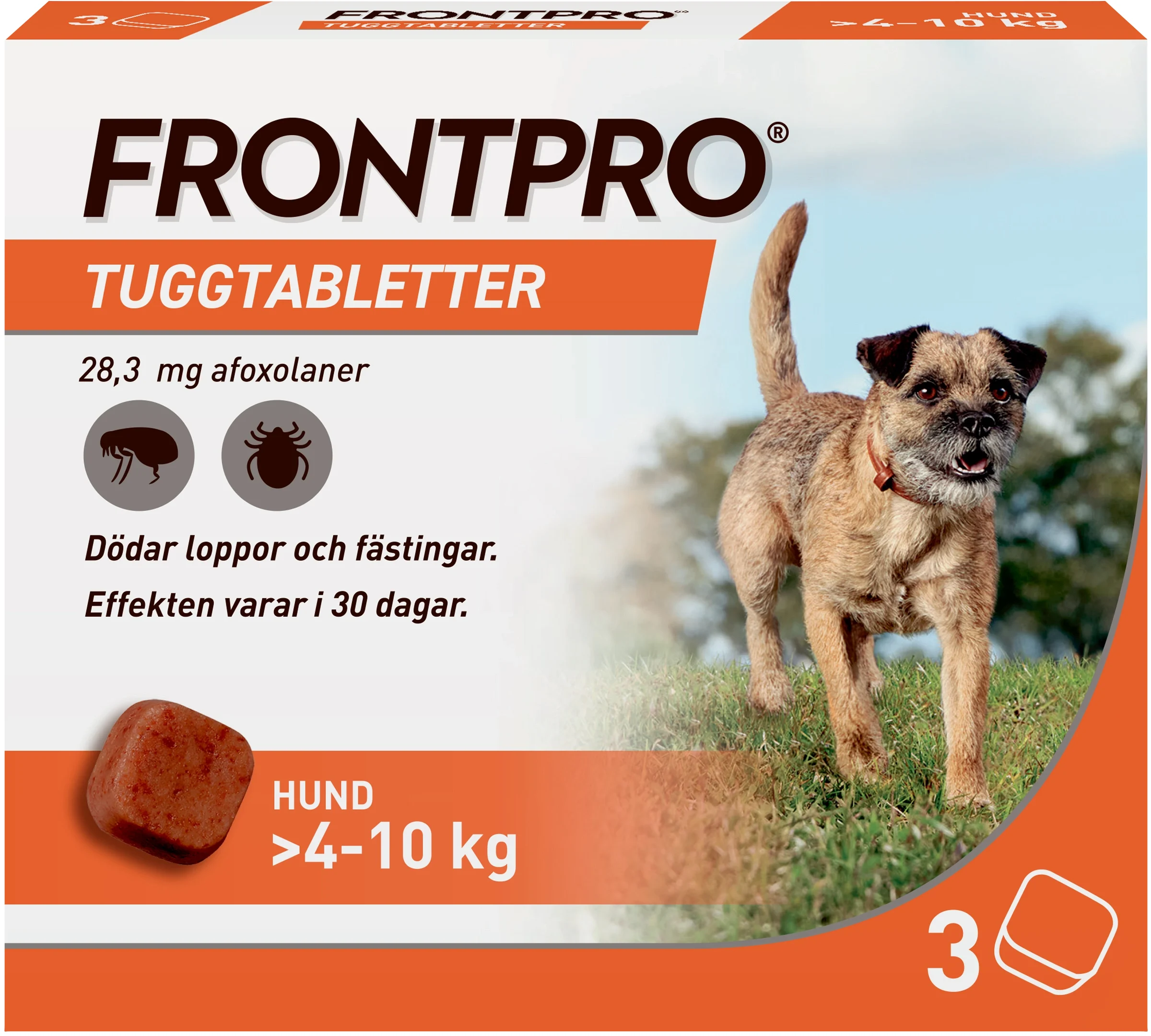 FRONTPRO 28,3 mg tuggtabletter för hund >4-10 kg 3 st