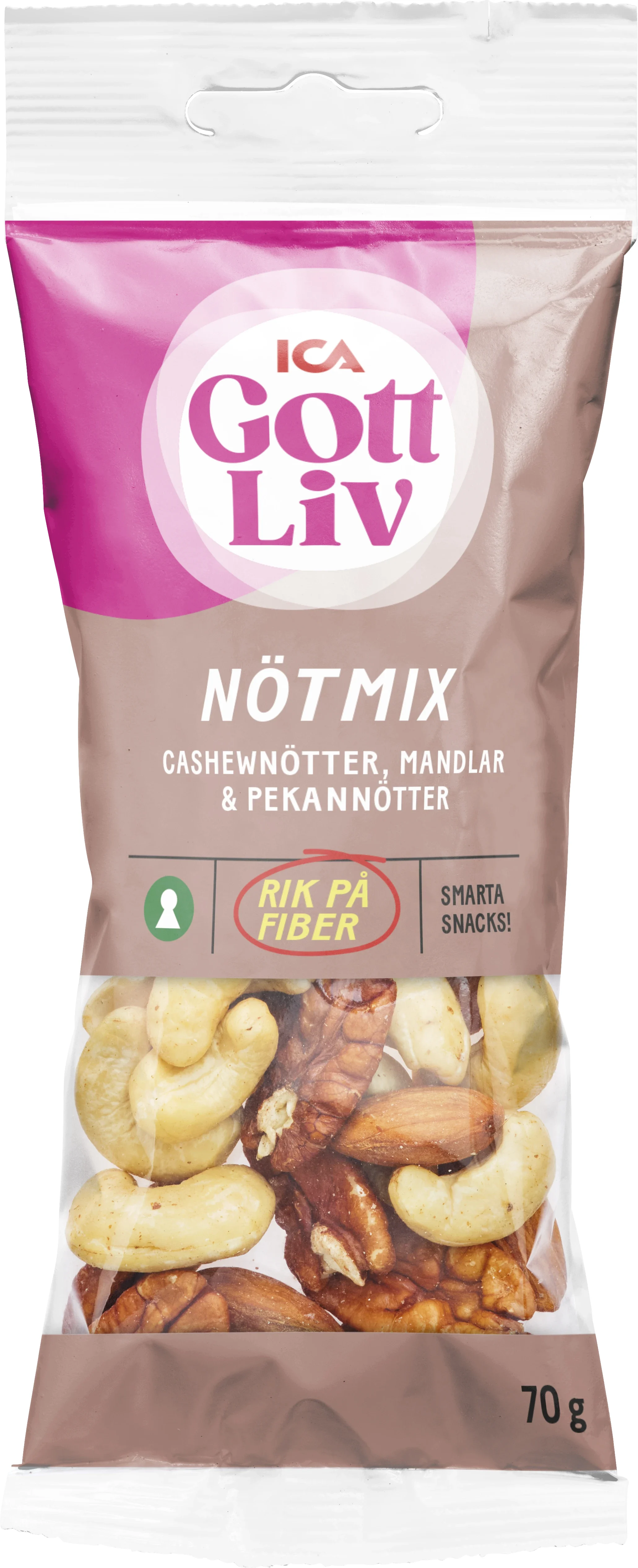 ICA Gott Liv Nötmix Cashew Mandel Pekannöt 70 g - Nötter & torkad frukt