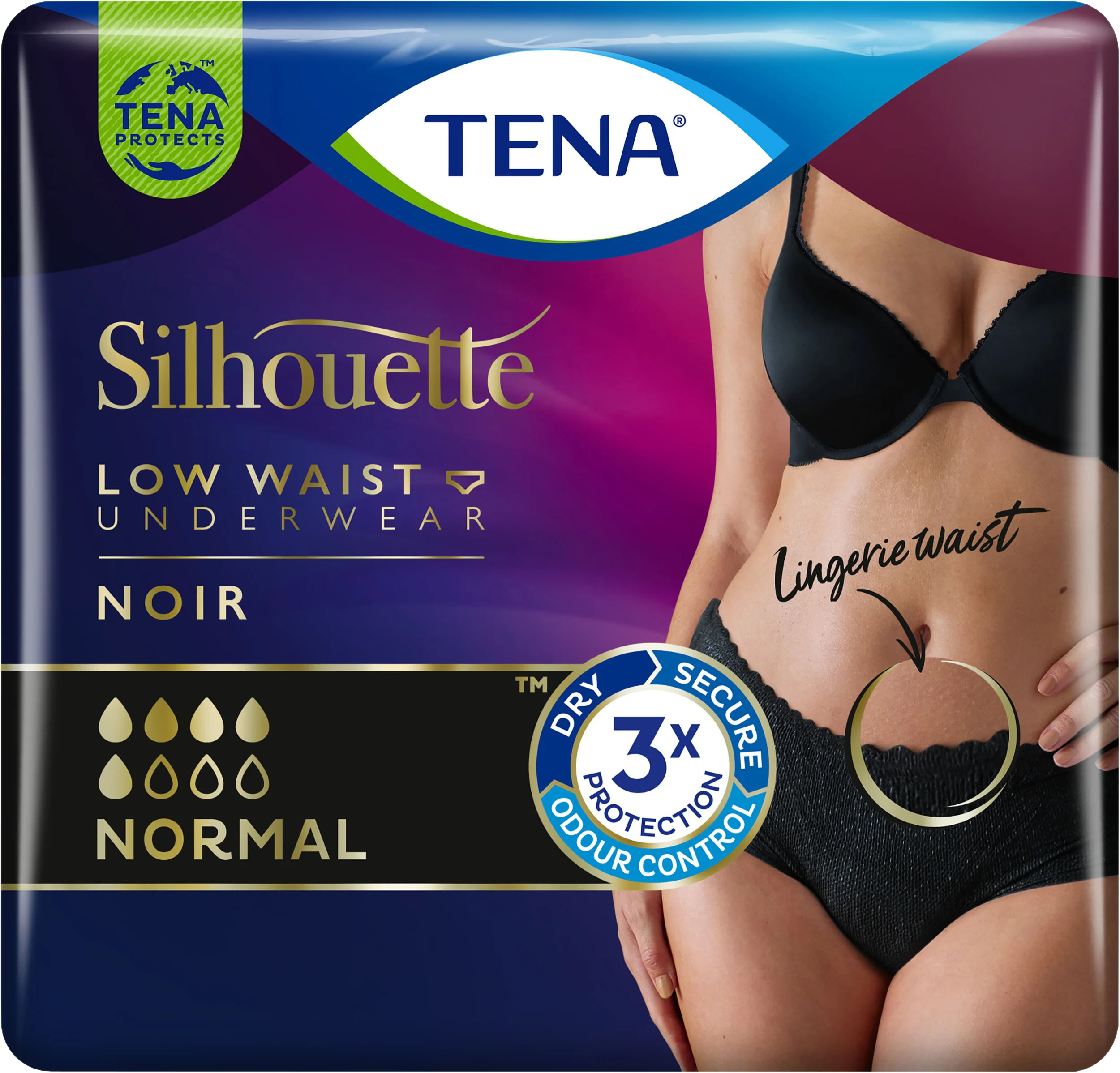 TENA Silhouette Normal Noir Large 9 st - Inkontinensskydd för kvinnor