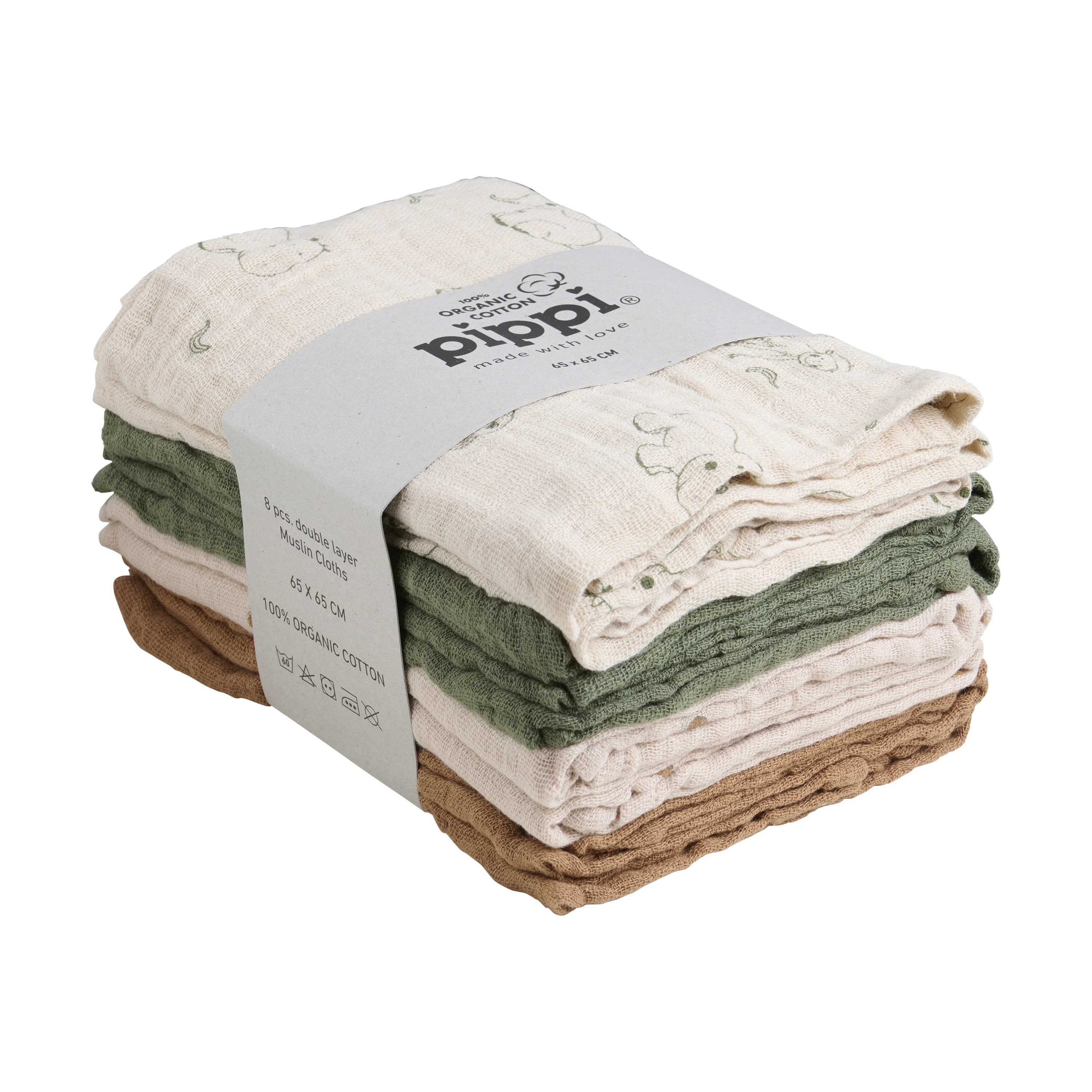 Pippi Organic Cloth Muslin Deep Liche Green 8-pack - Babyfiltar