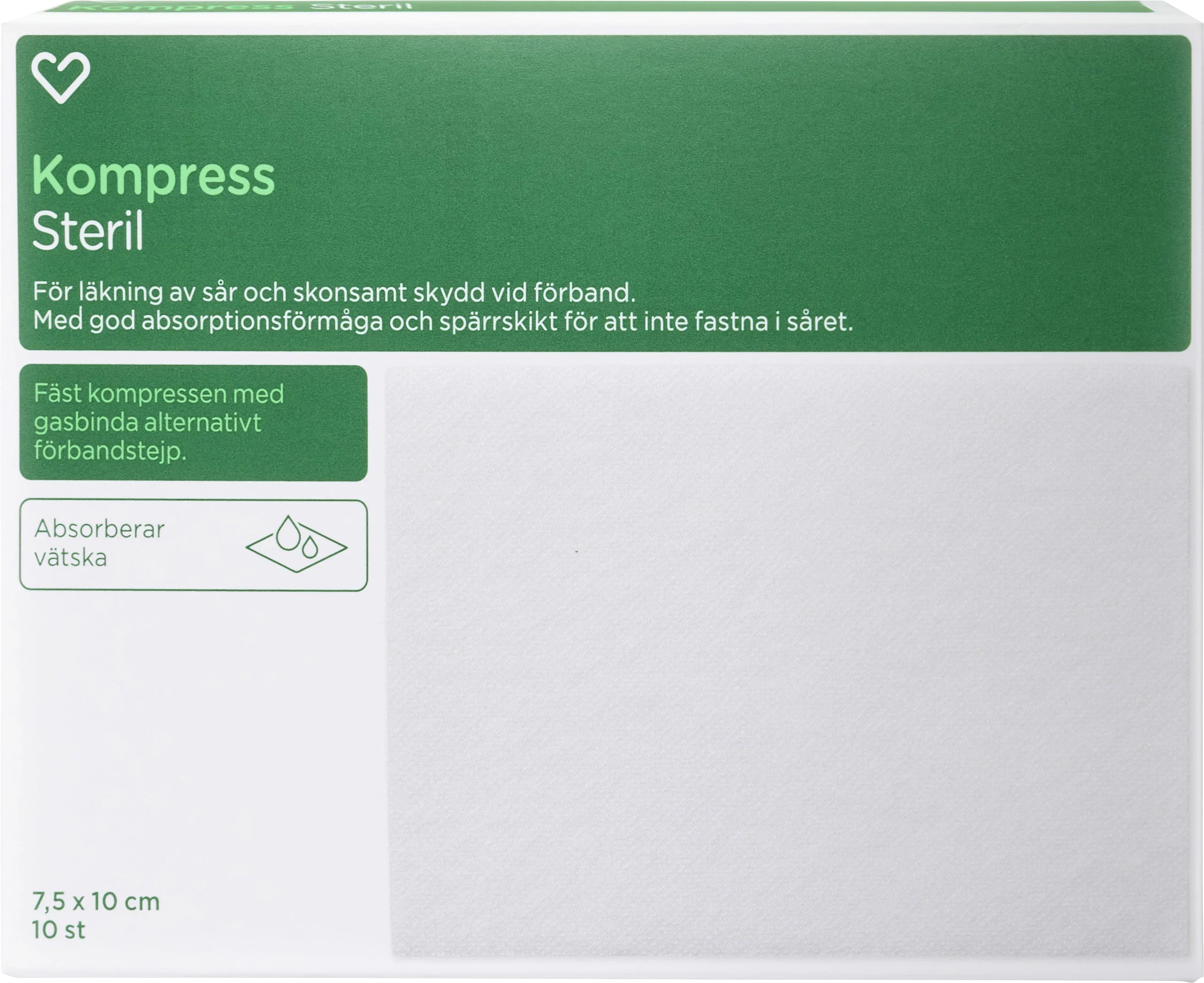 Hjärtats Kompress Steril 7,5cm x 10cm 10st - Förband