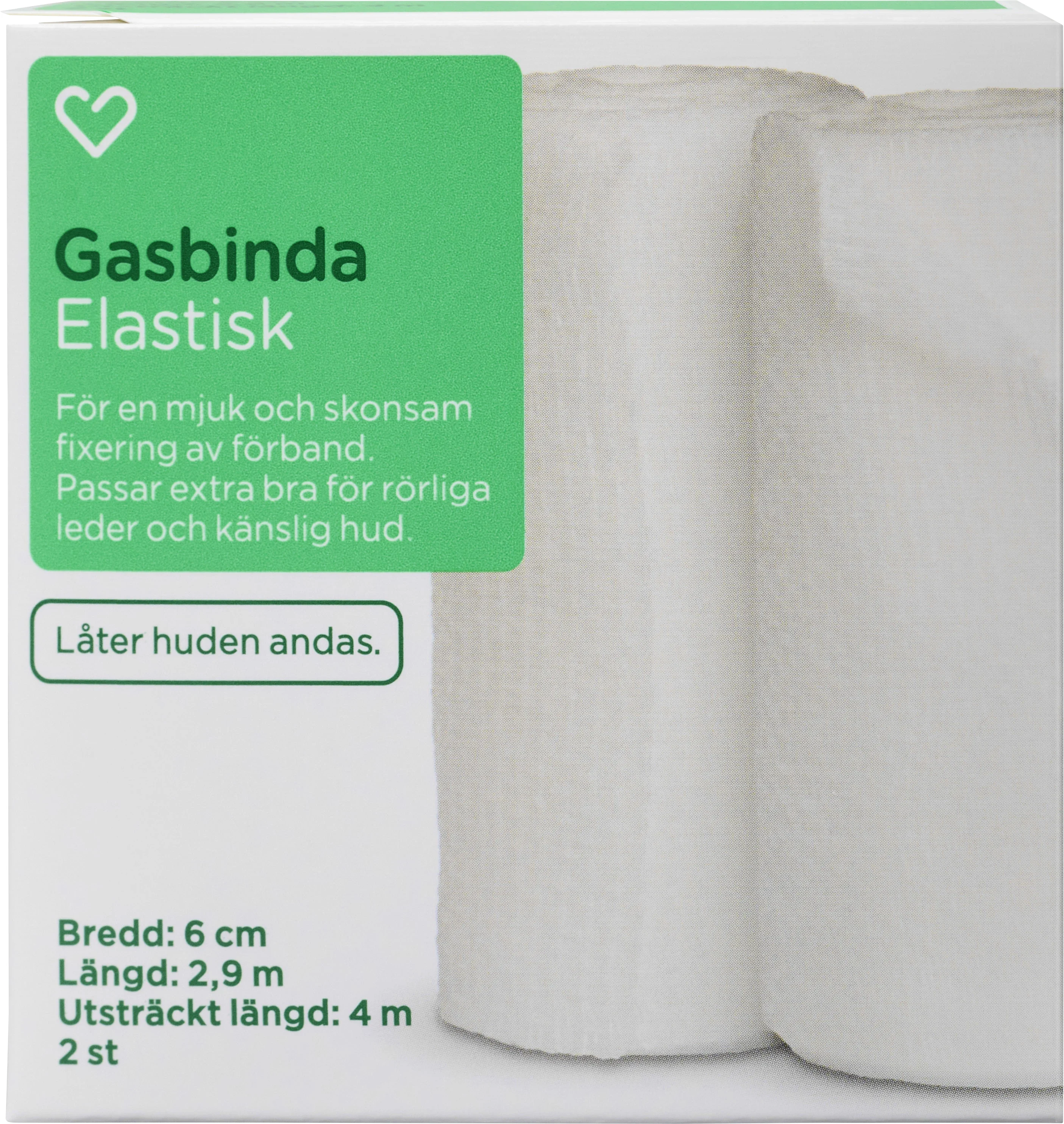 Hjärtats Gasbinda Elastisk 6cm x 4m 2st - Förband