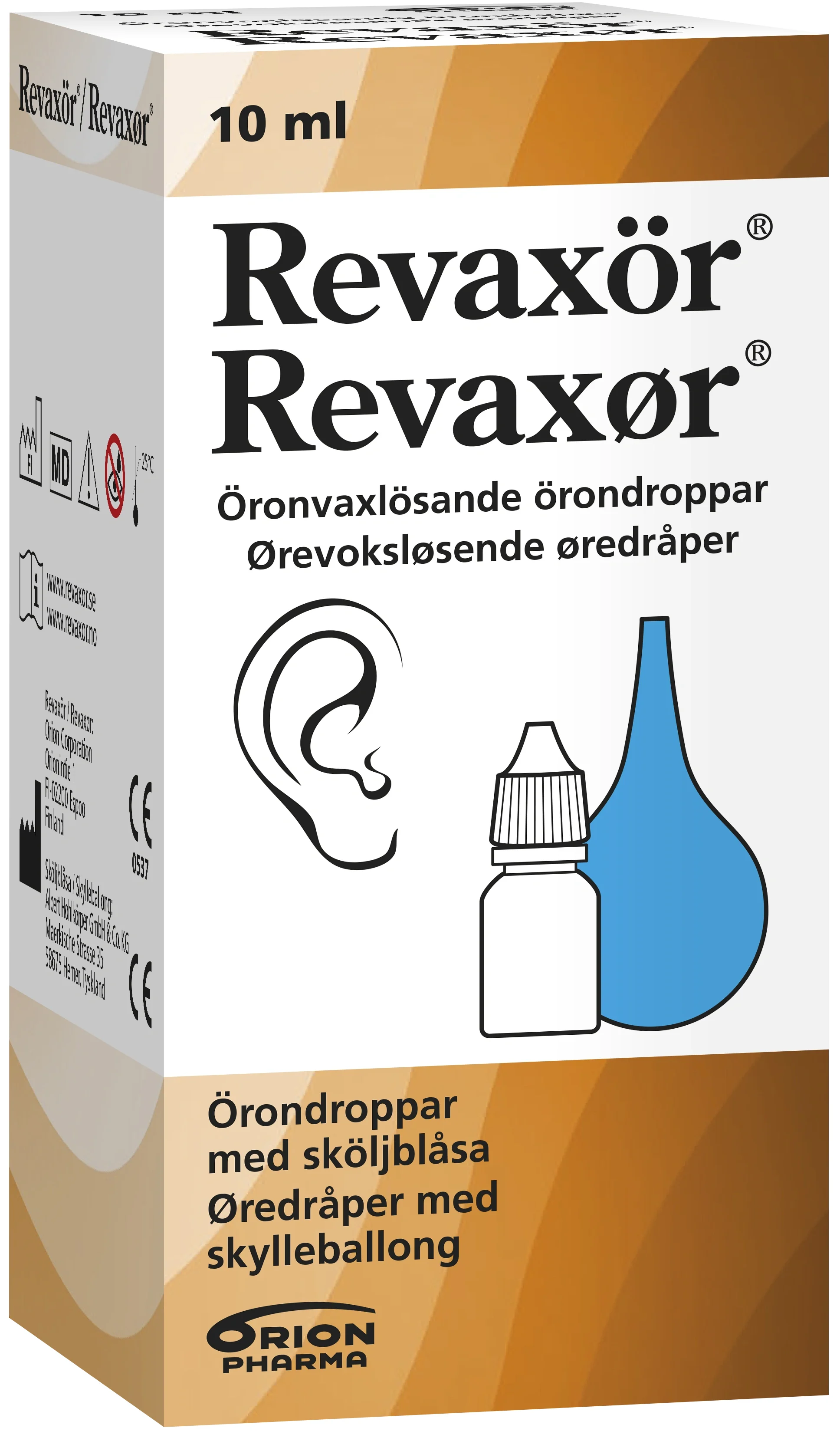 Revaxör Örondroppar med sköljblåsa 10 ml - Lock för örat
