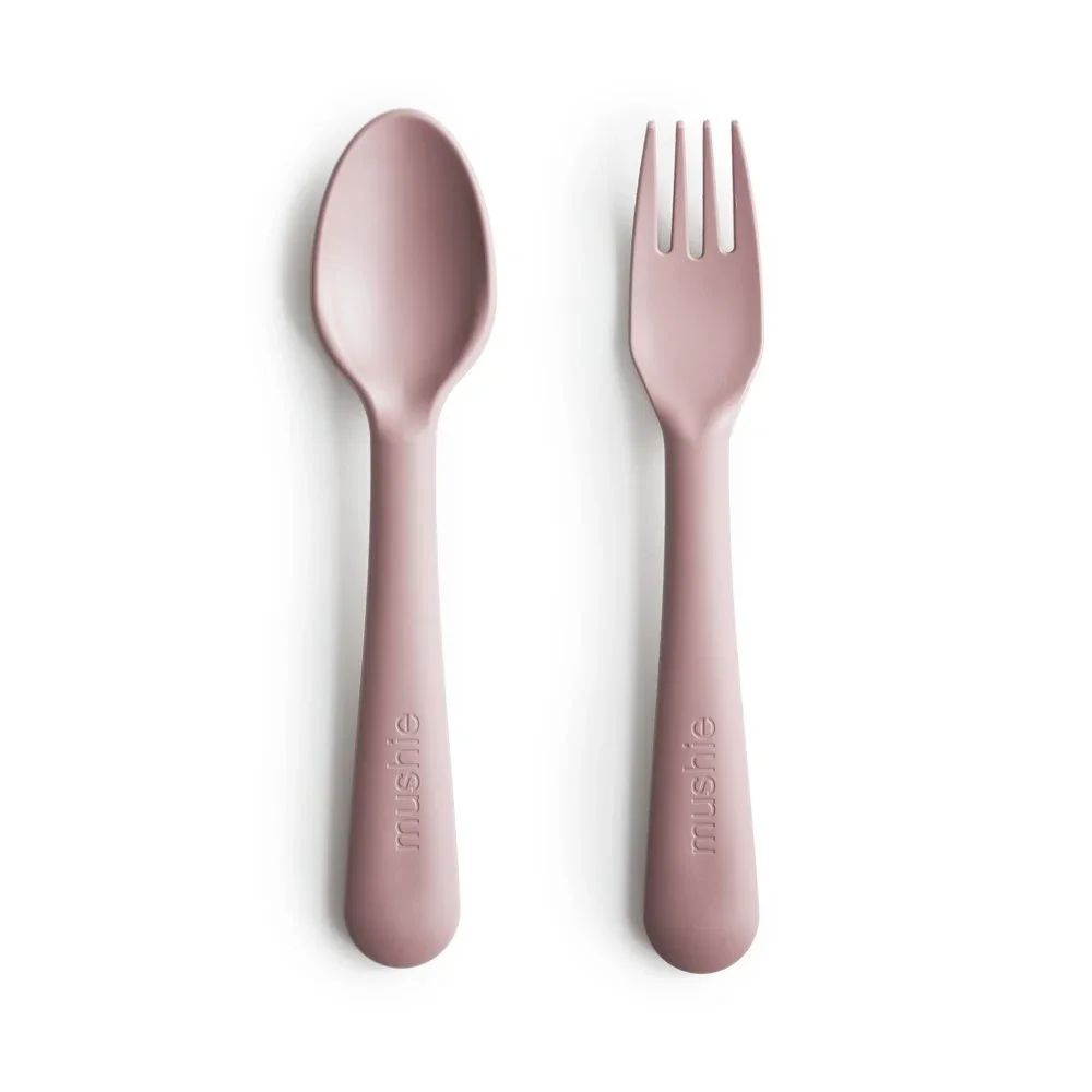 Mushie Fork & Spoon Blush - Barntallrik & barnbestick