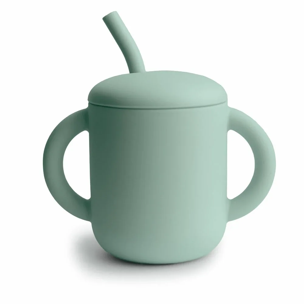 Mushie Silicone Training Cup + Straw 175 ml Cambridge Blue - Pipmuggar & dricksflaskor