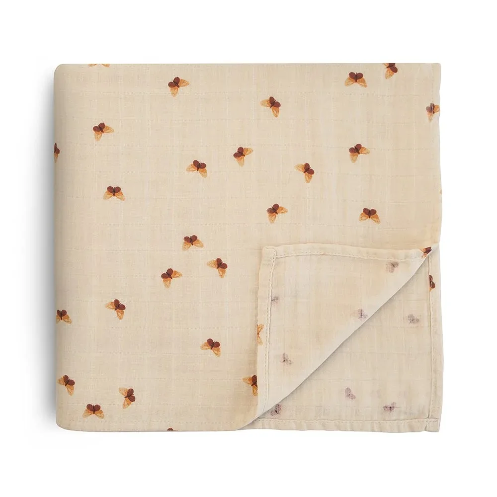 Mushie Muslin Swaddle Butterflies - Babyfiltar