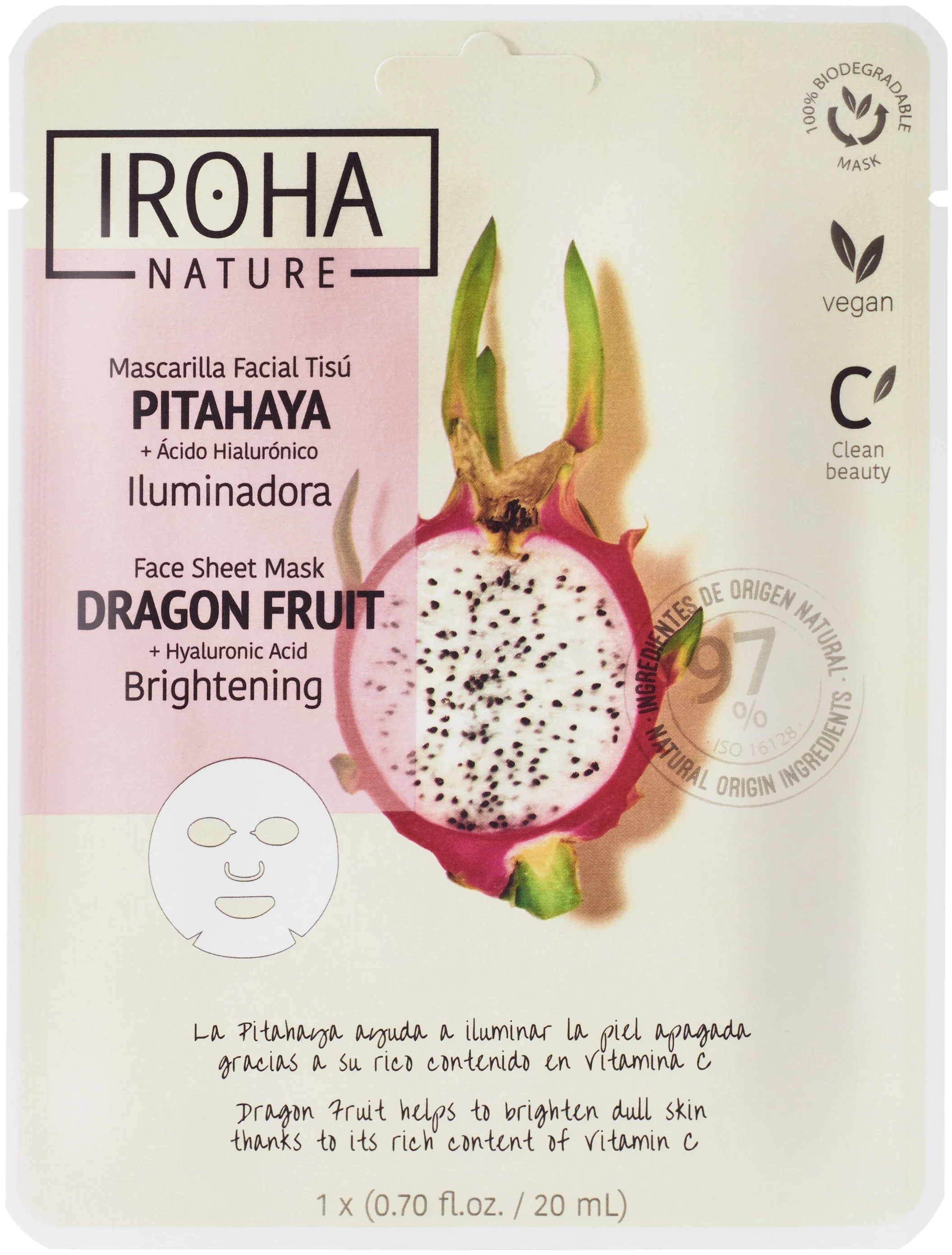 Iroha Nature Brightening Dragon Fruit Face Sheet Mask 20 ml - Sheet mask