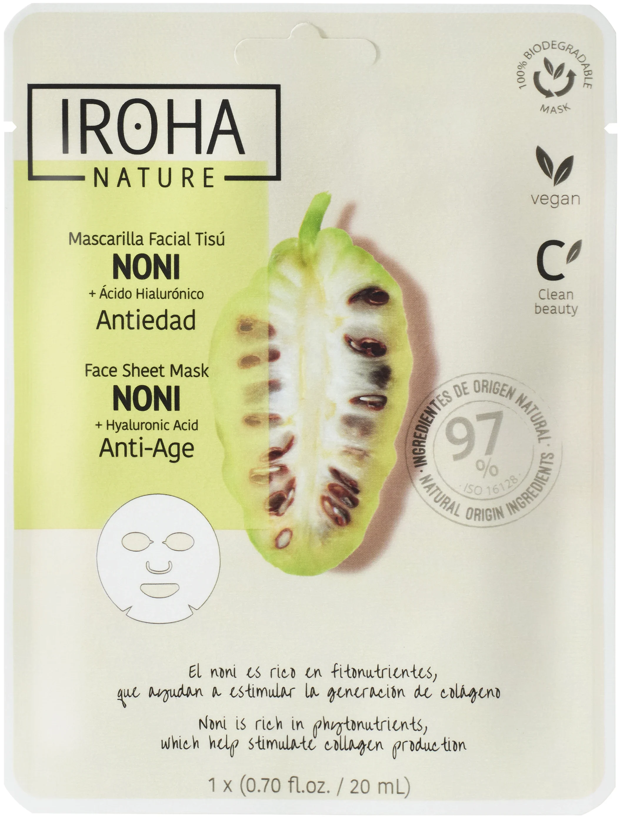 Iroha Nature Anti-Age Noni Face Sheet Mask 20 ml - Sheet mask
