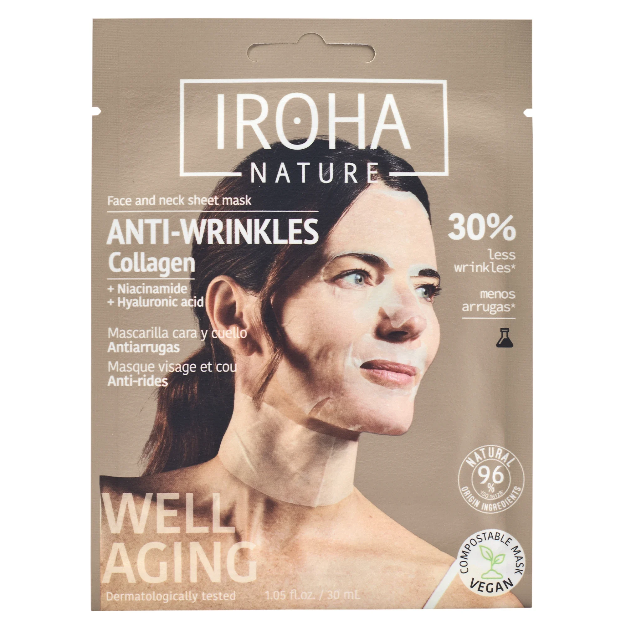 Iroha Nature Anti-Wrinkles Collagen Face & Neck Sheet Mask 20 ml - Sheet mask
