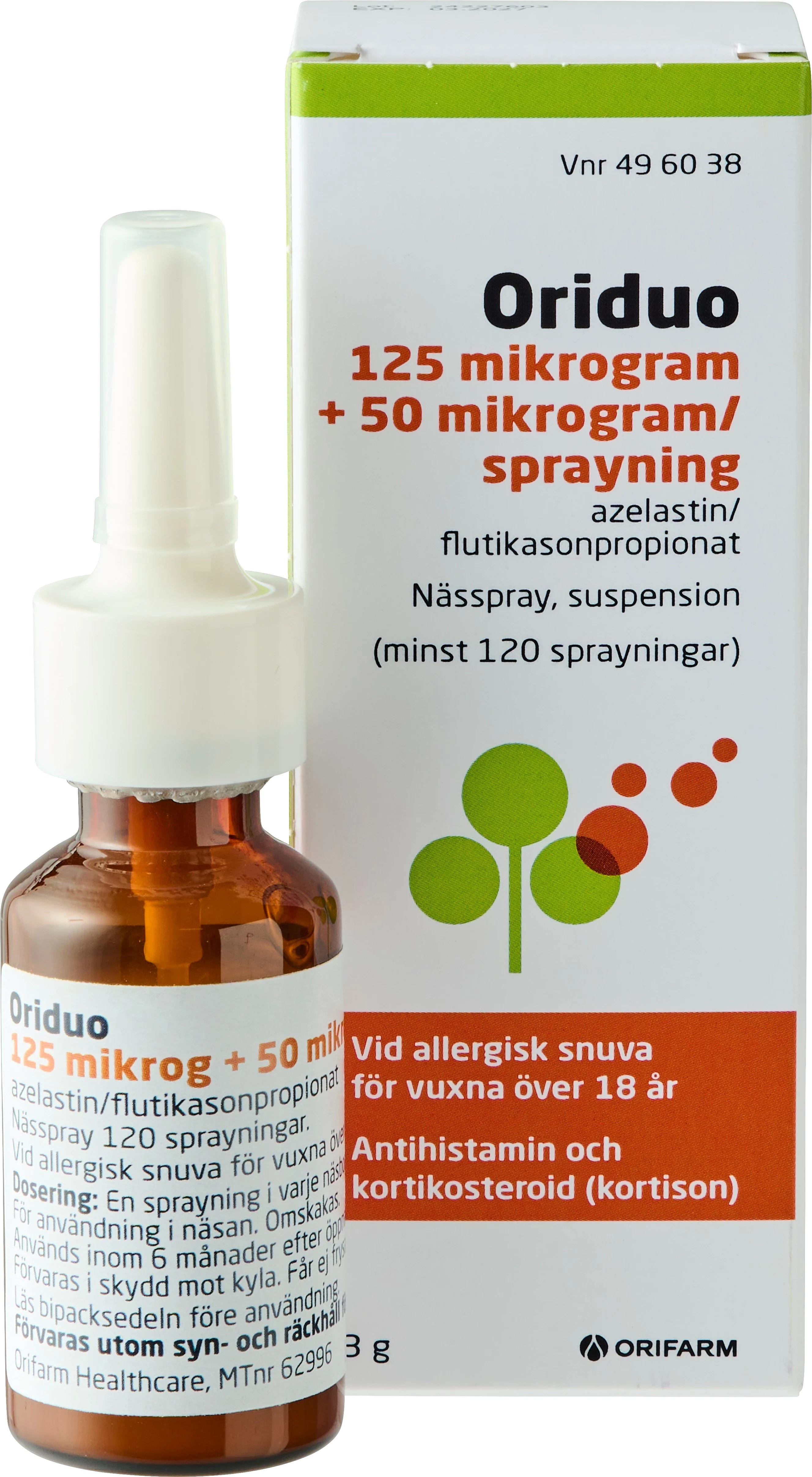 Oriduo Nässpray, suspension 125mikrogram+50mikrogram/sprayning, 120sprayningar - Nässpray vid pollenallergi