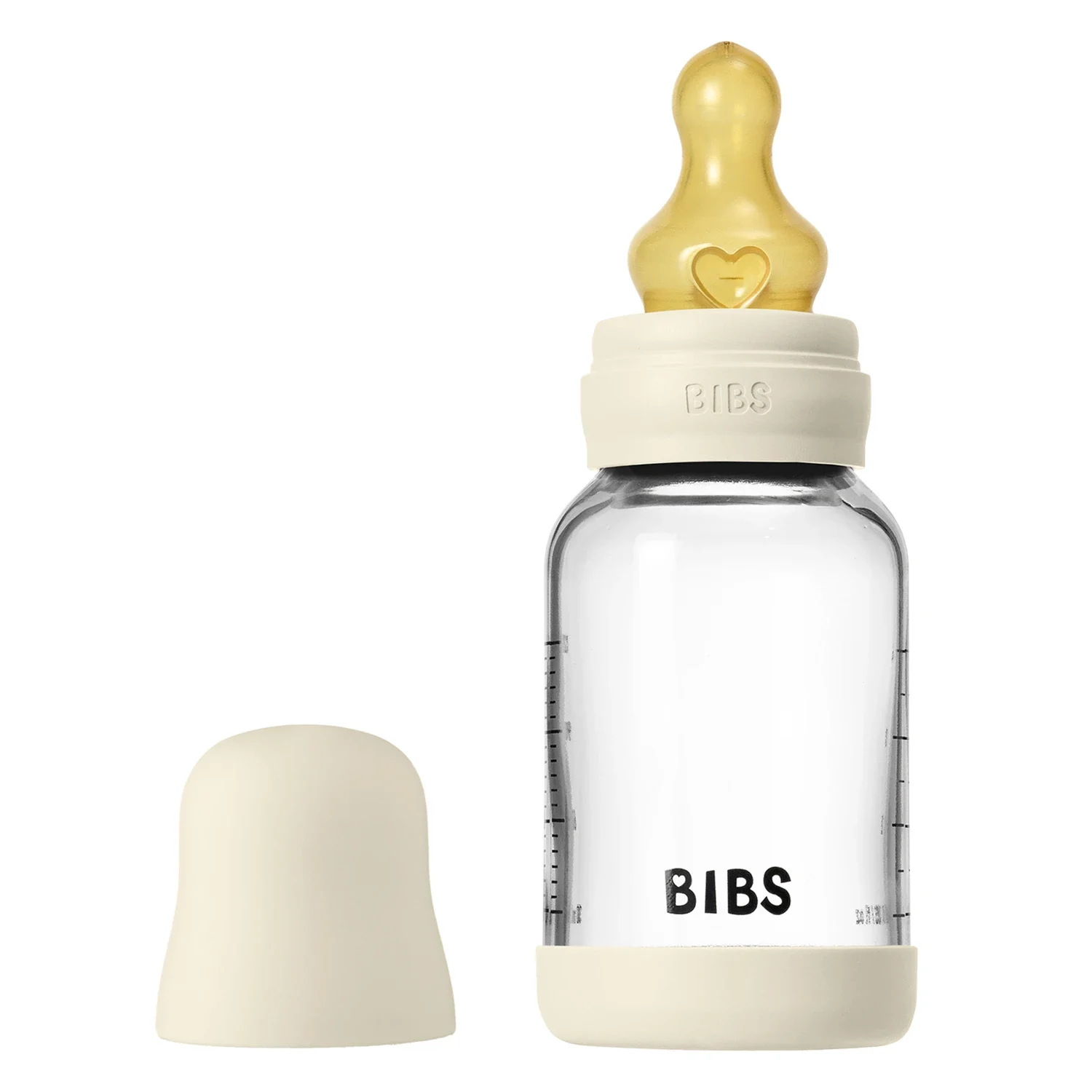 BIBS Glass Baby Bottle Round Latex Slow Flow 120 ml Ivory - Nappflaskor i glas
