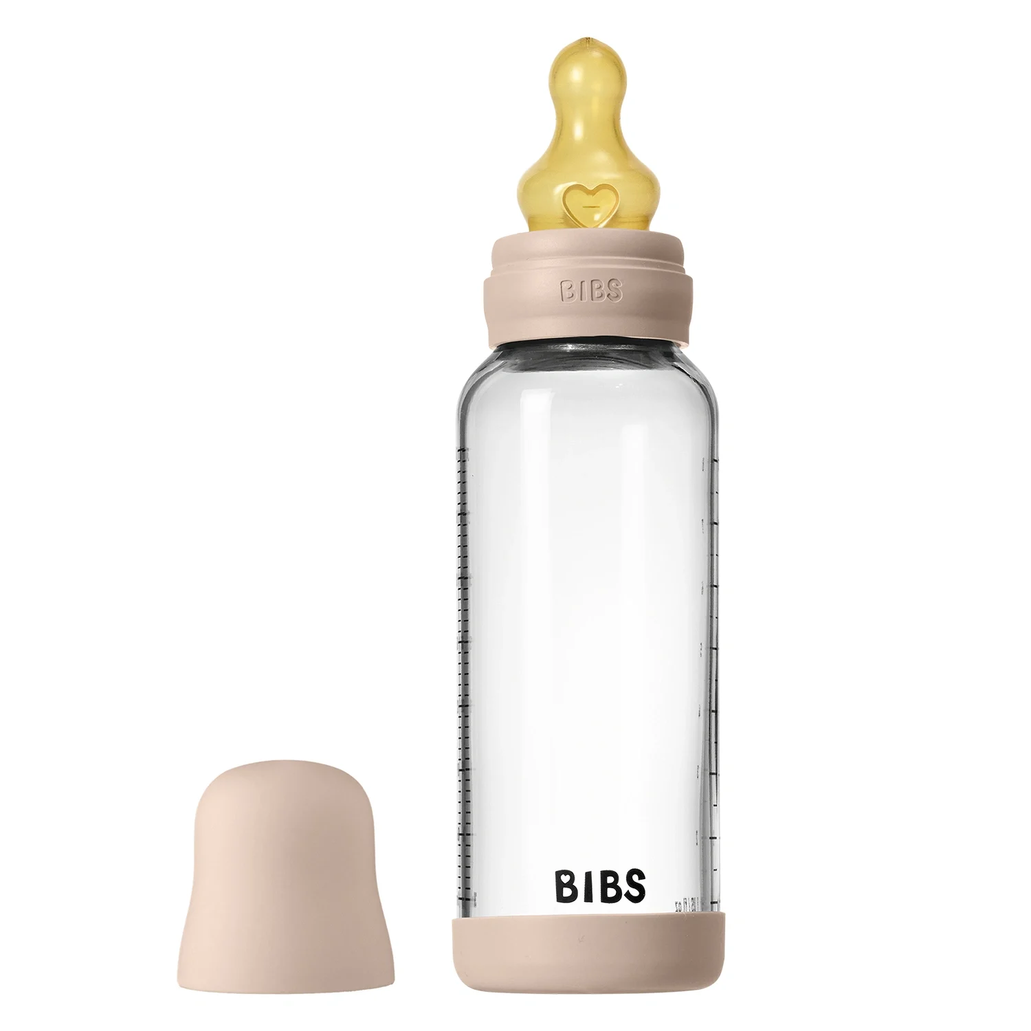 BIBS Glass Baby Bottle Round Latex Medium Flow 240 ml Blush - Nappflaskor i glas