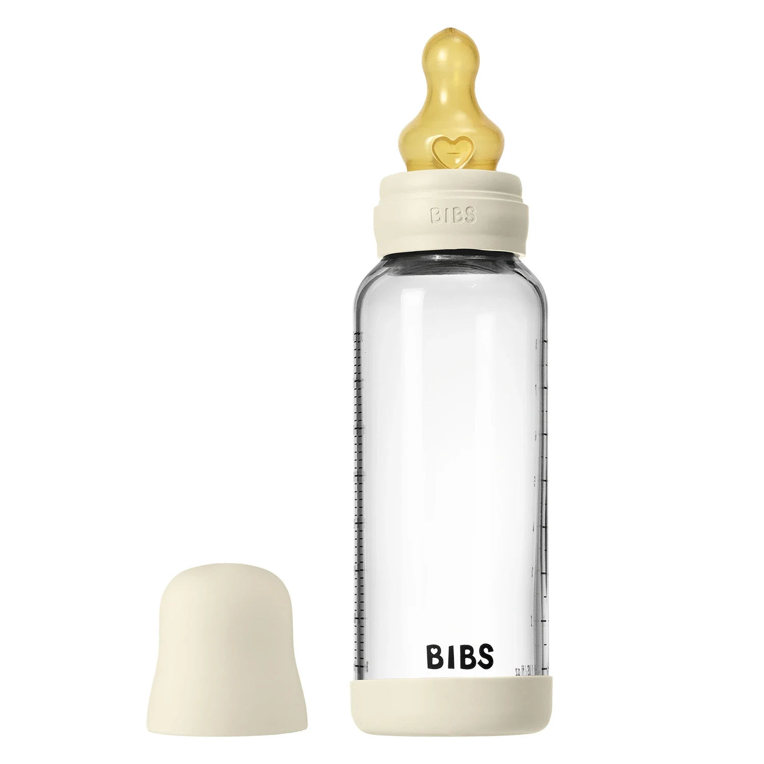 BIBS Glass Baby Bottle Round Latex Medium Flow 240 ml Ivory - Nappflaskor i glas