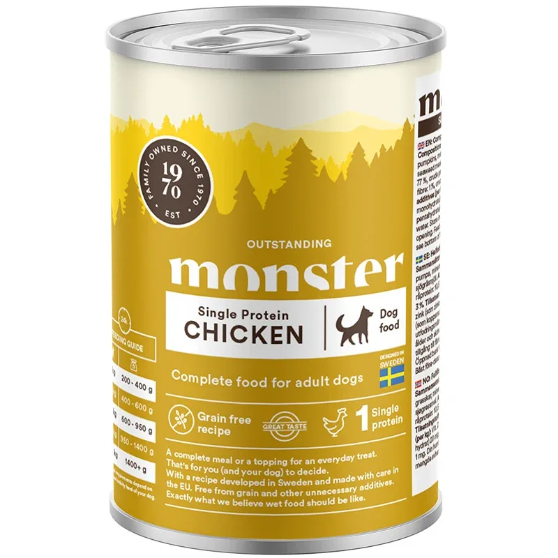 Monster Dog Adult Single Protein Chicken Can 400 g - Våtfoder hund