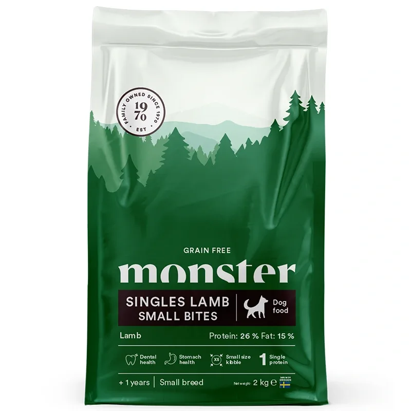 Monster Dog Grain Free Singles Lamb Small Bites 2 kg - Torrfoder hund