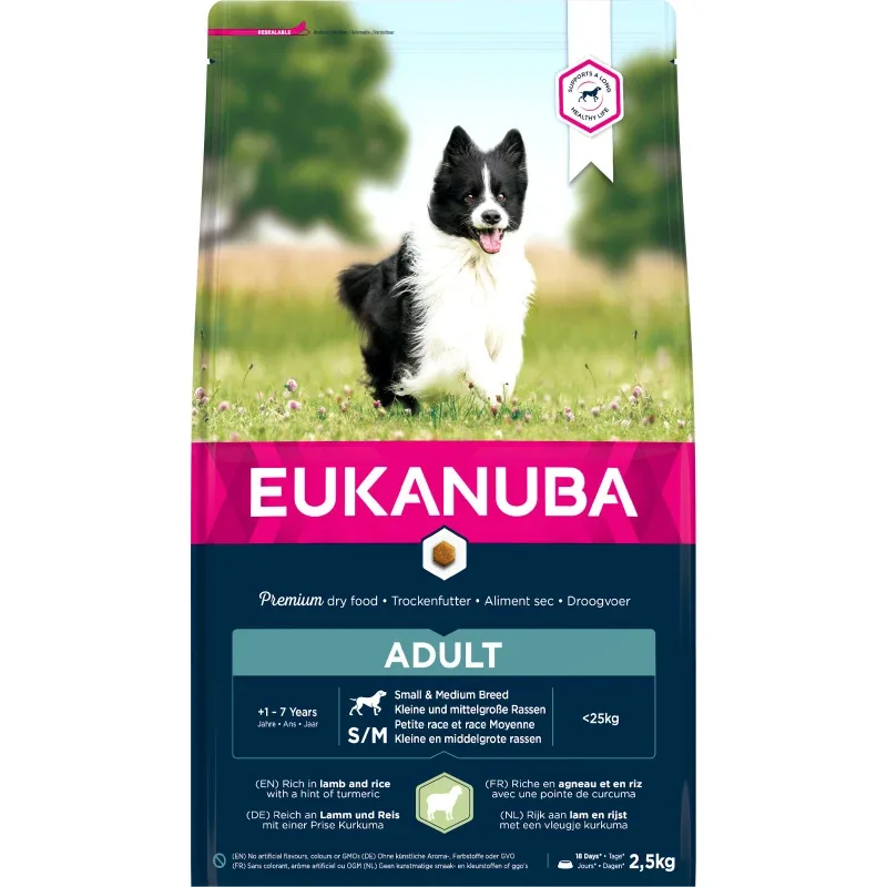 Eukanuba Dog Adult Small/Medium Lamb & Rice 2,5 kg - Torrfoder hund