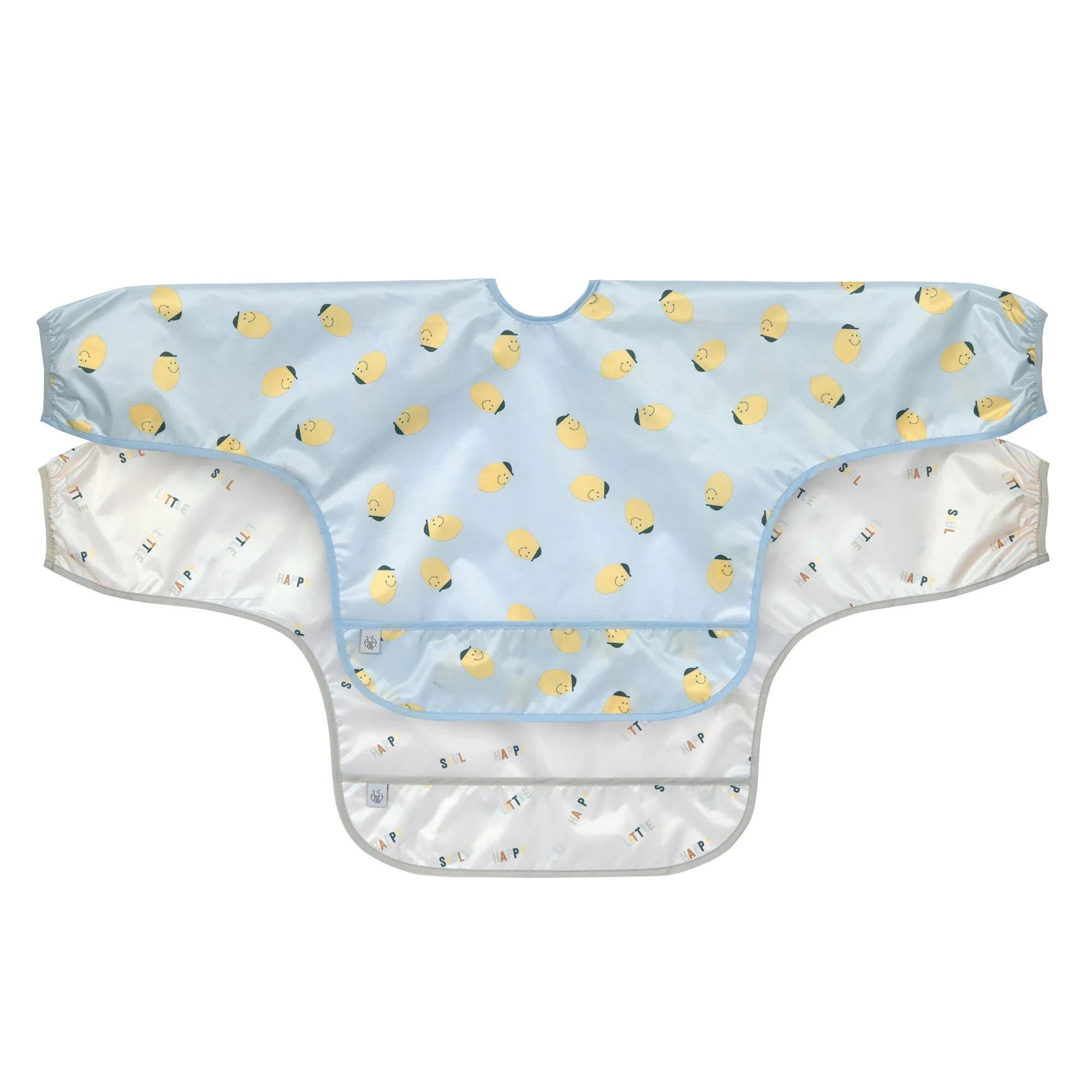 LÄSSIG Long Sleeve Bib Happy Fruits 2 st Lemon - Haklappar