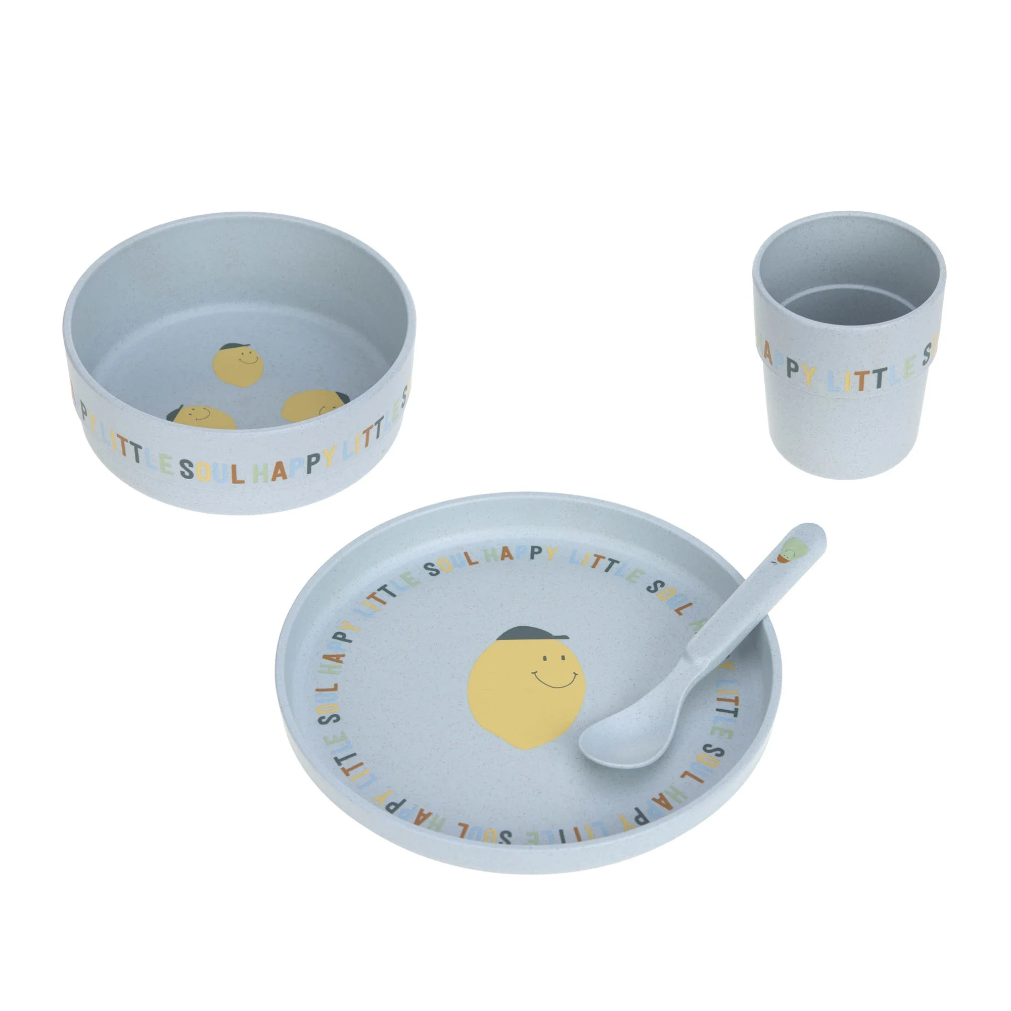 LÄSSIG Dish Set Children Happy Fruits Lemon - Barntallrik & barnbestick