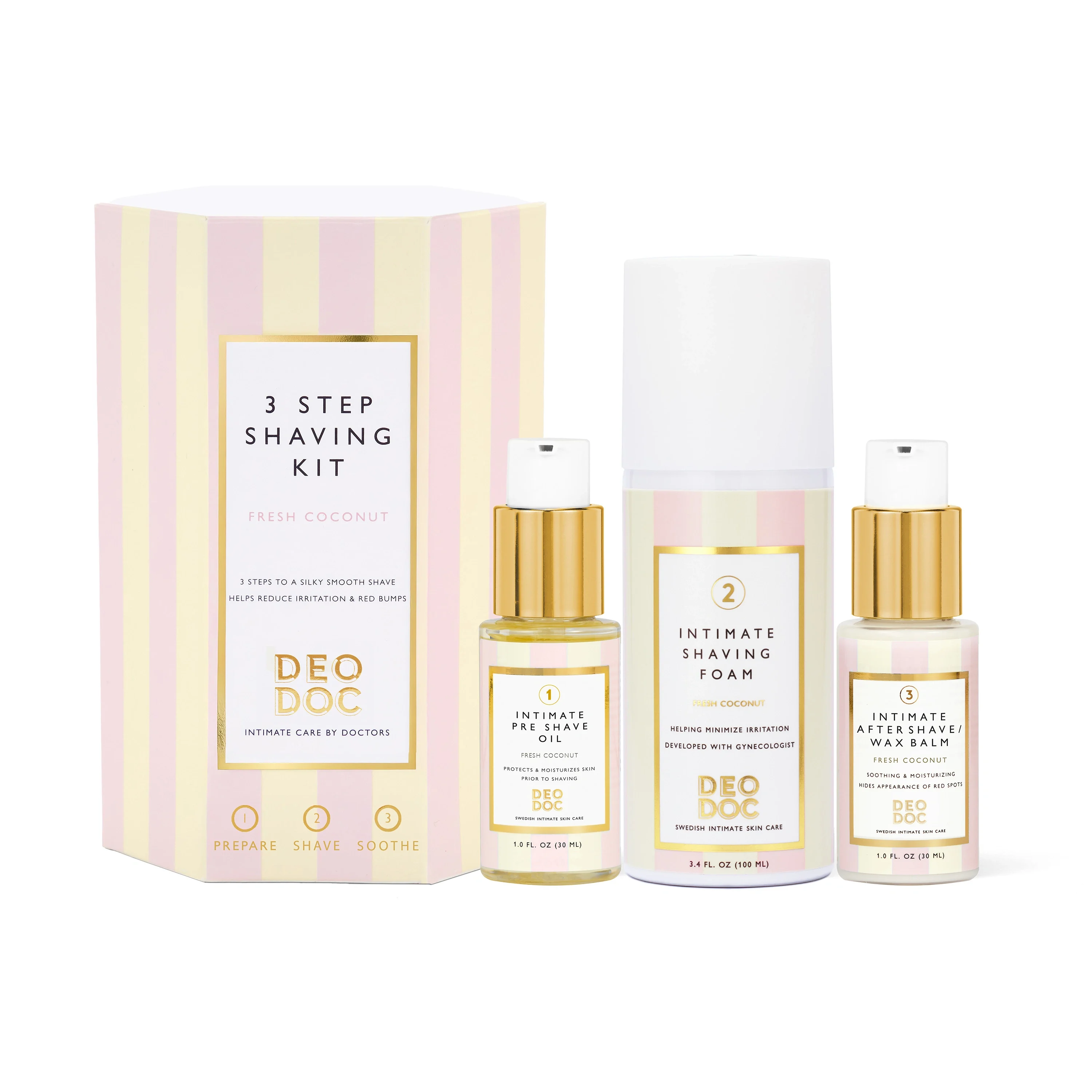 DeoDoc Intimate Shaving Trio Fresh Coconut - Rakgel & aftershave för intimrakning