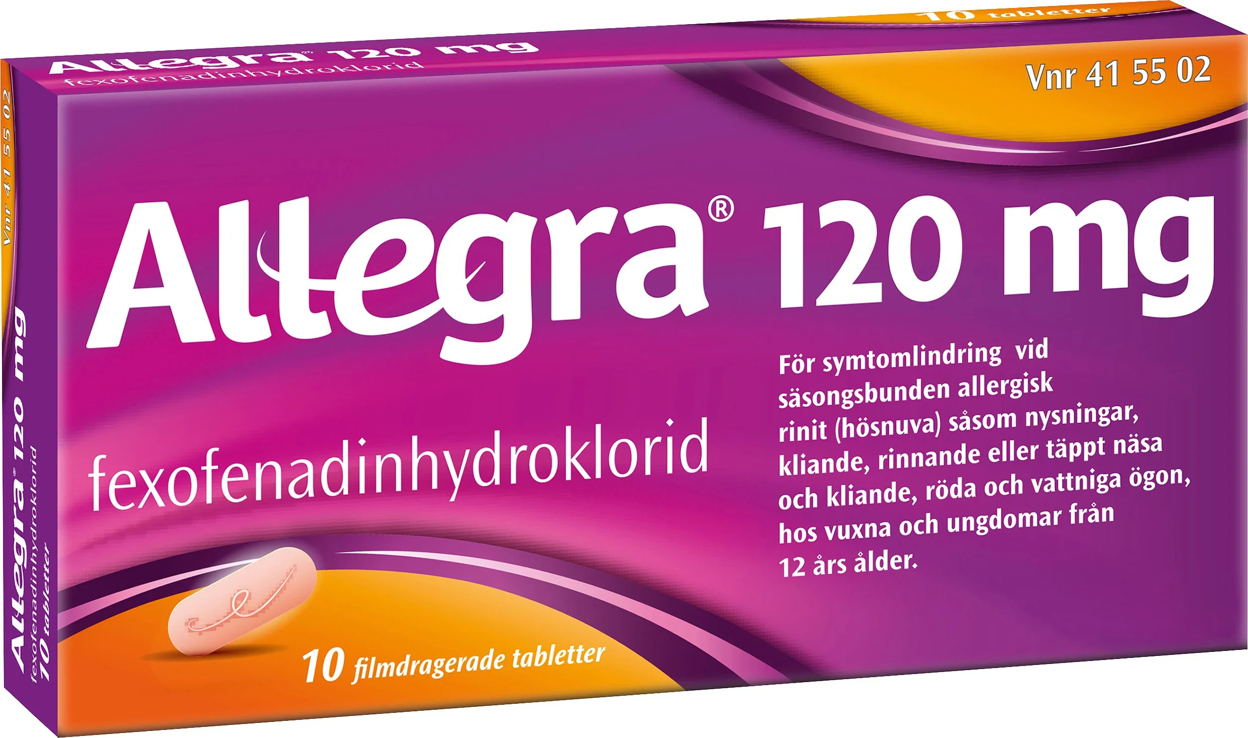 Allegra filmdragerad tablett 120 mg 10 st - Allergitabletter mot pollenallergi