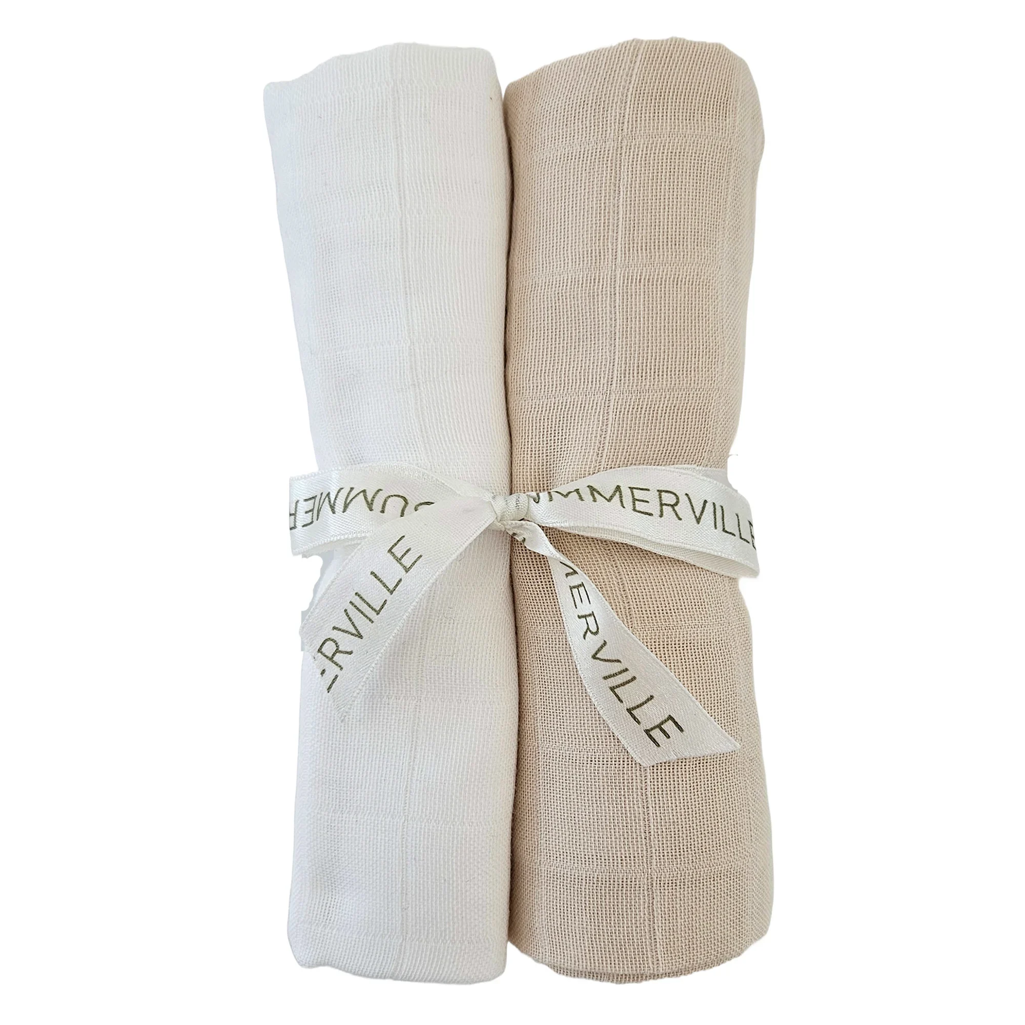 Summerville Organic Muslinfilt Sandshell + White 2-pack - Babyfiltar