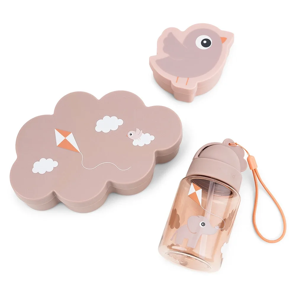Done by Deer Lunch & Snack Box w/straw Bottle Playground Powder - Barntallrik & barnbestick