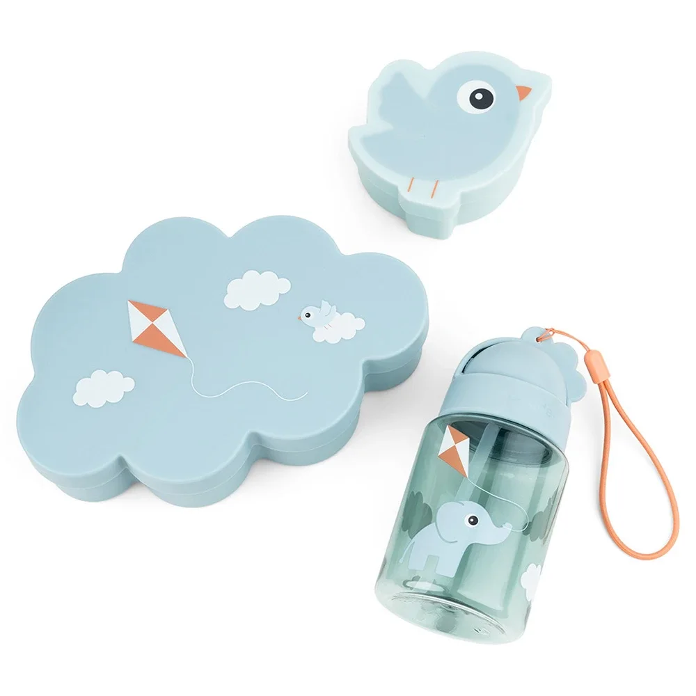 Done by Deer Lunch & Snack Box w/straw Bottle Playground Blue - Barntallrik & barnbestick