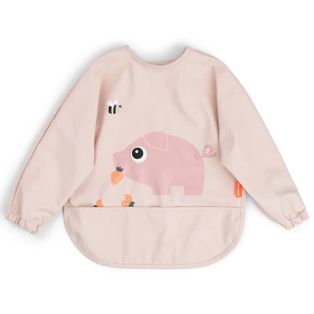Done by Deer Sleeved Pocket Bib Tiny Farm Powder - Haklappar