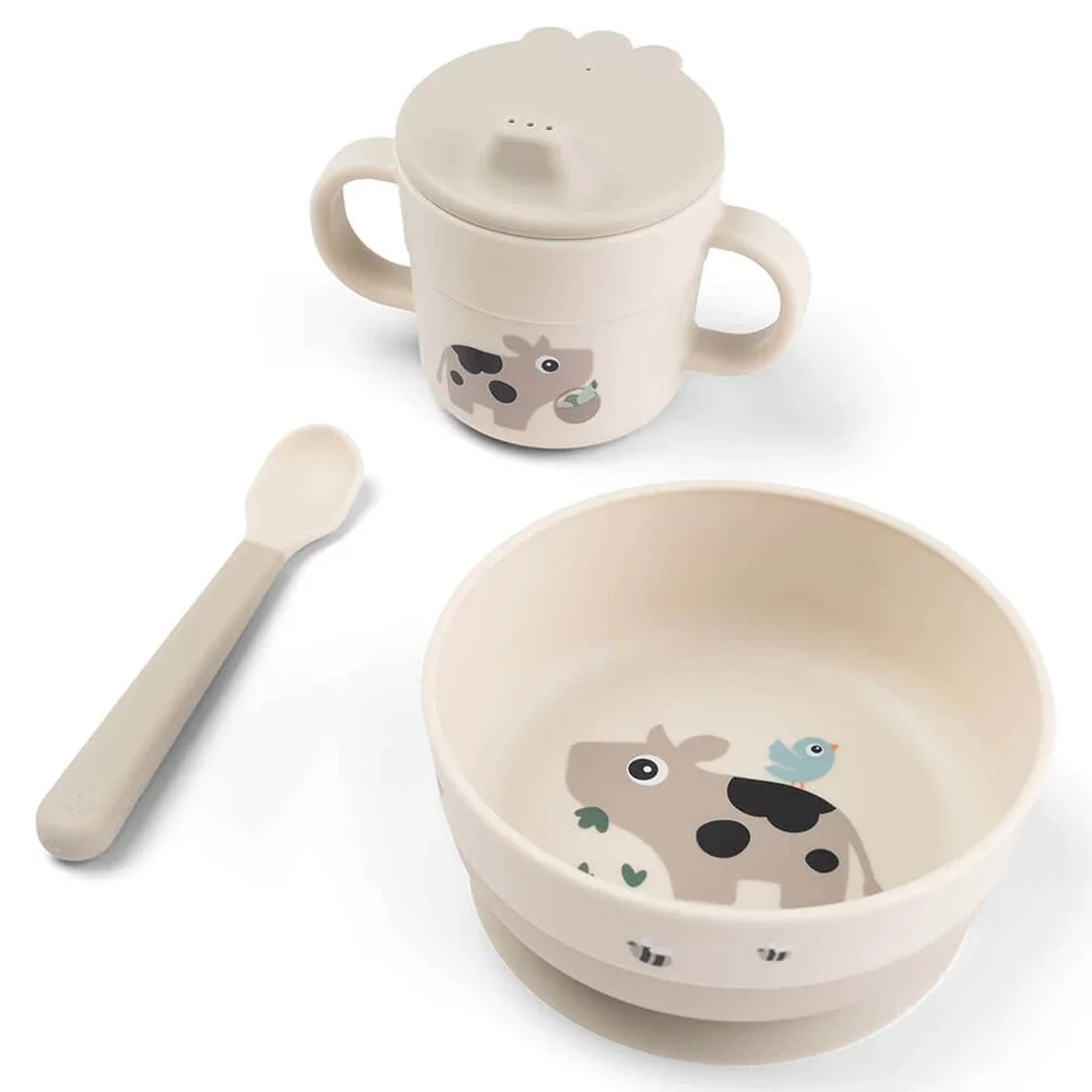 Done by Deer Foodie First Meal Set w/suction Tiny Farm Sand - Barntallrik & barnbestick