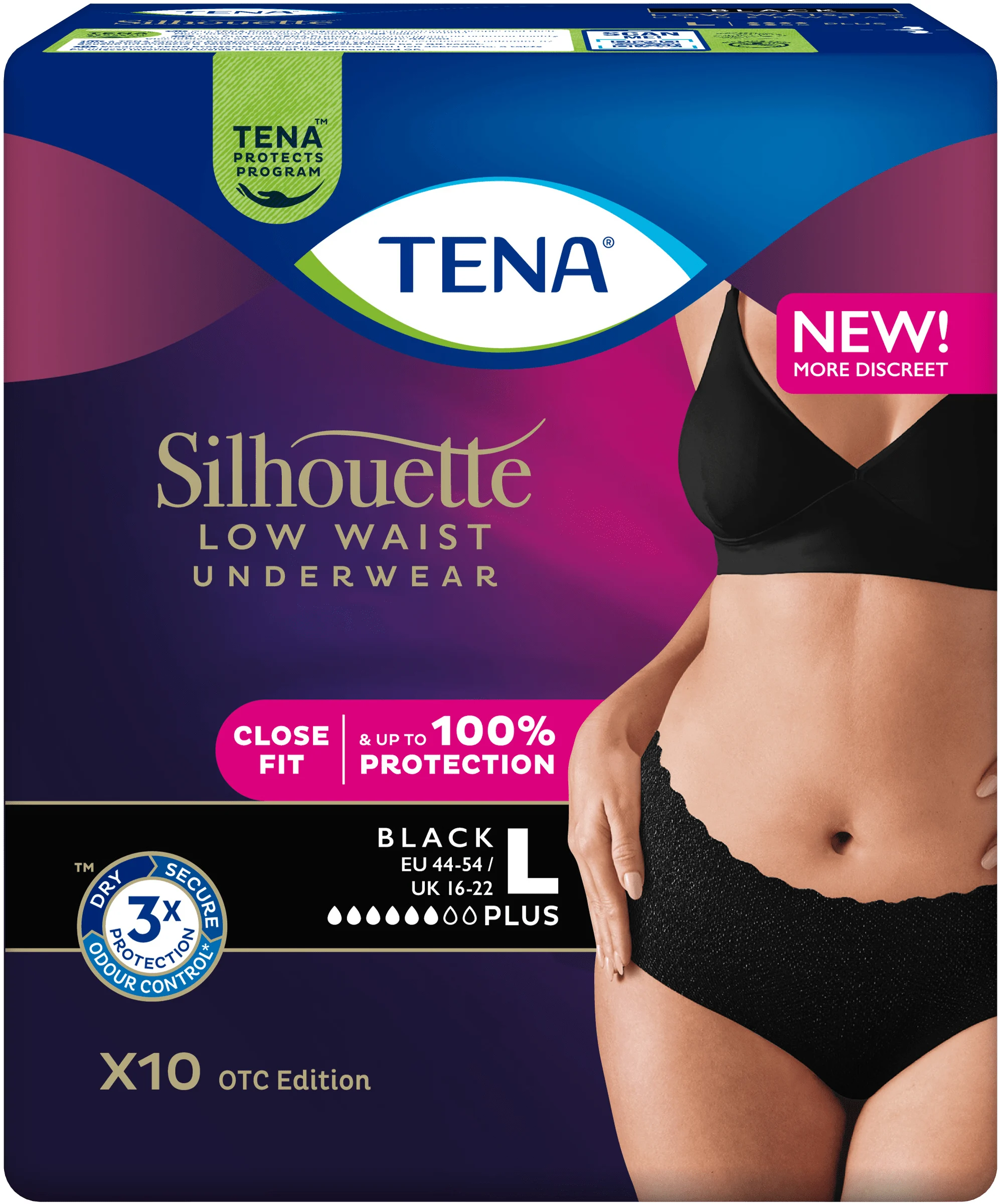 TENA Silhouette Normal Noir Large 9 st - Inkontinensskydd för kvinnor