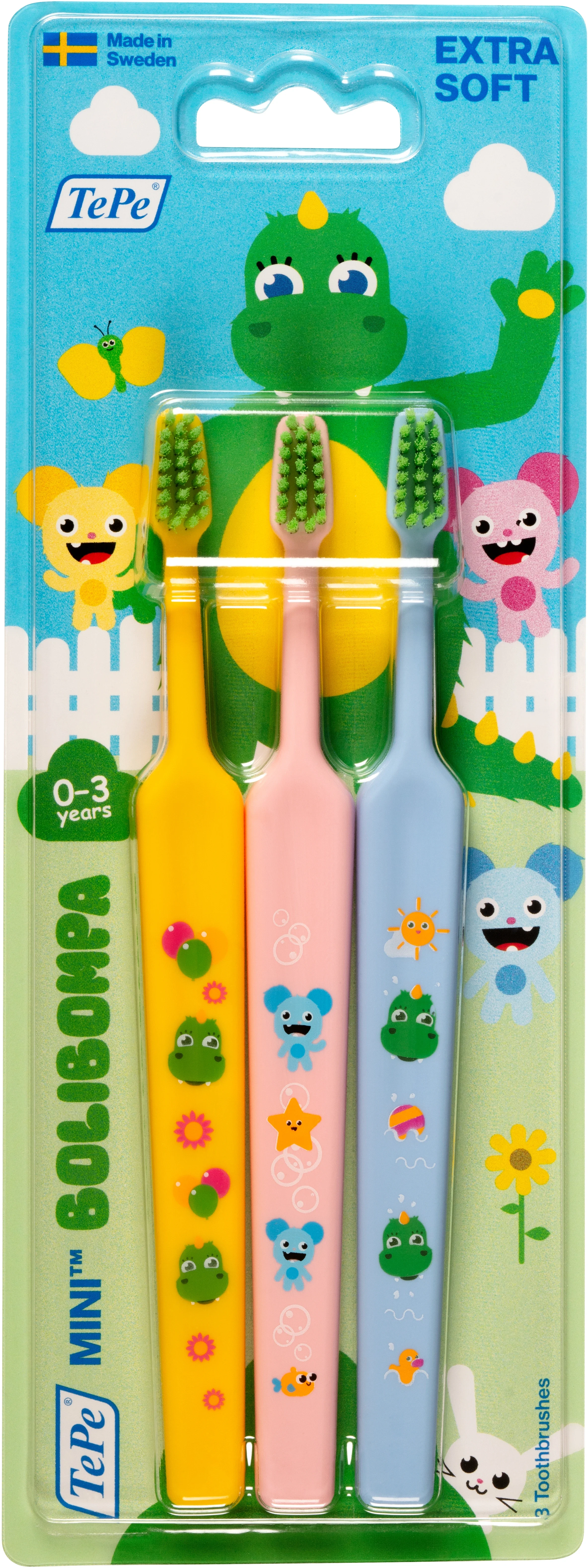 TePe Mini Bolibompa Tandborste 0-3 år 3 st - Tandborstar för barn & bebis