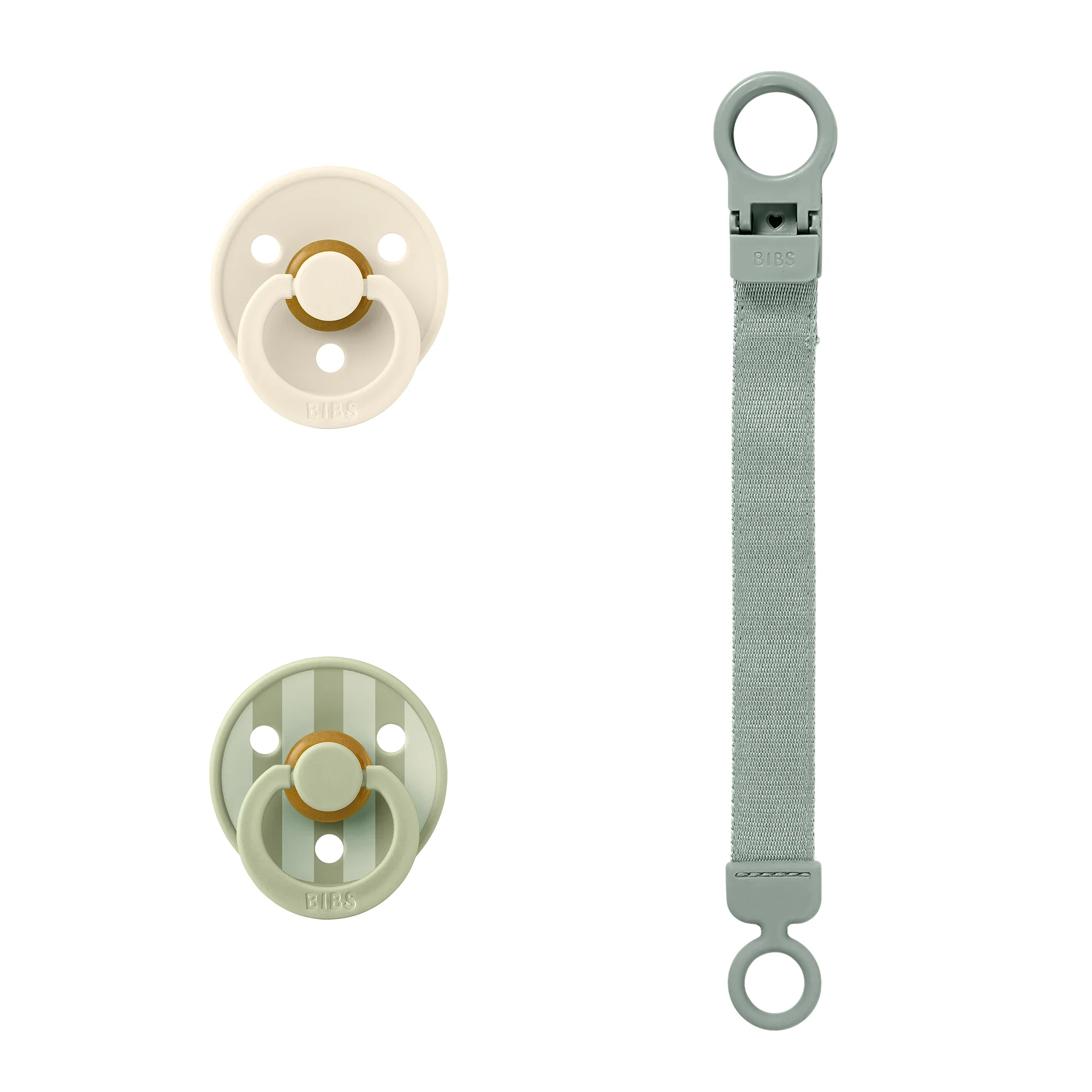 BIBS Colour Pacifier & Loop Clip Gift Set Latex Size 1 Sage - Nappar