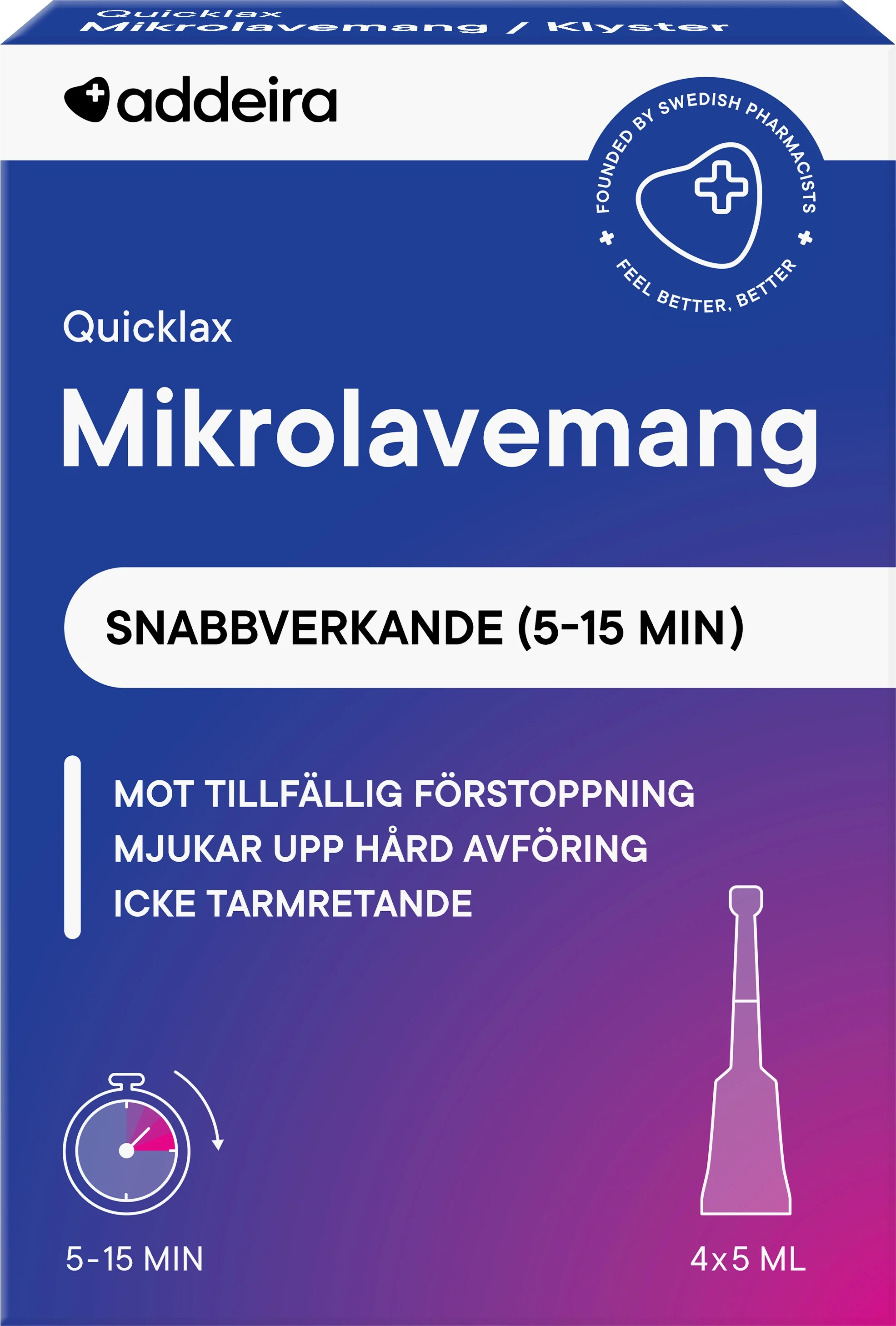 Addeira Quicklax Mikrolavemang mot förstoppning 4x5 ml - Lavemang & rektallösning