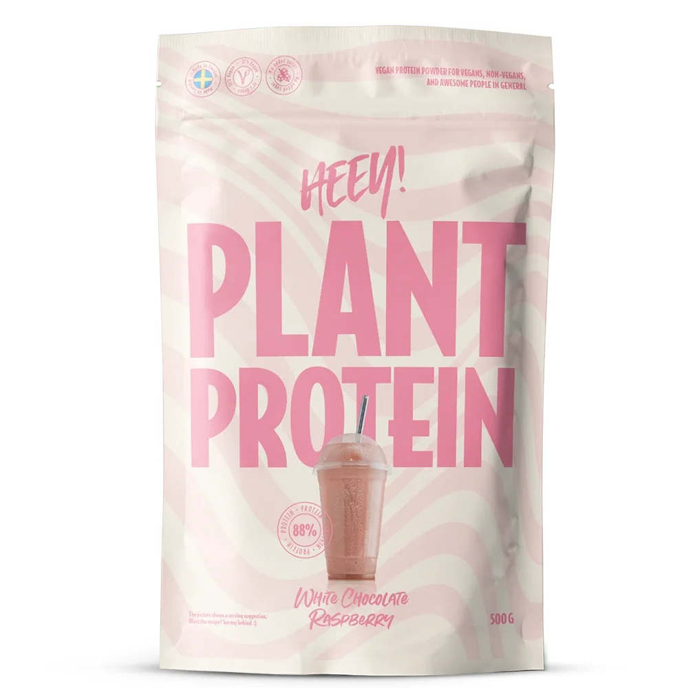 Heey! Veganskt Protein Vit Choklad Hallon 500 g - Veganskt proteinpulver