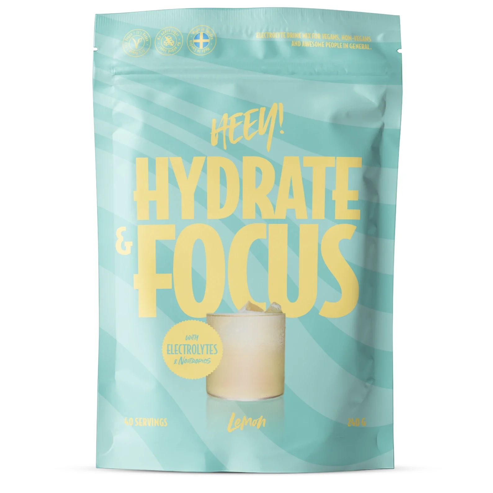Heey! Hydrate & Focus Elektrolyter Citron 240 g - Elektrolytpulver