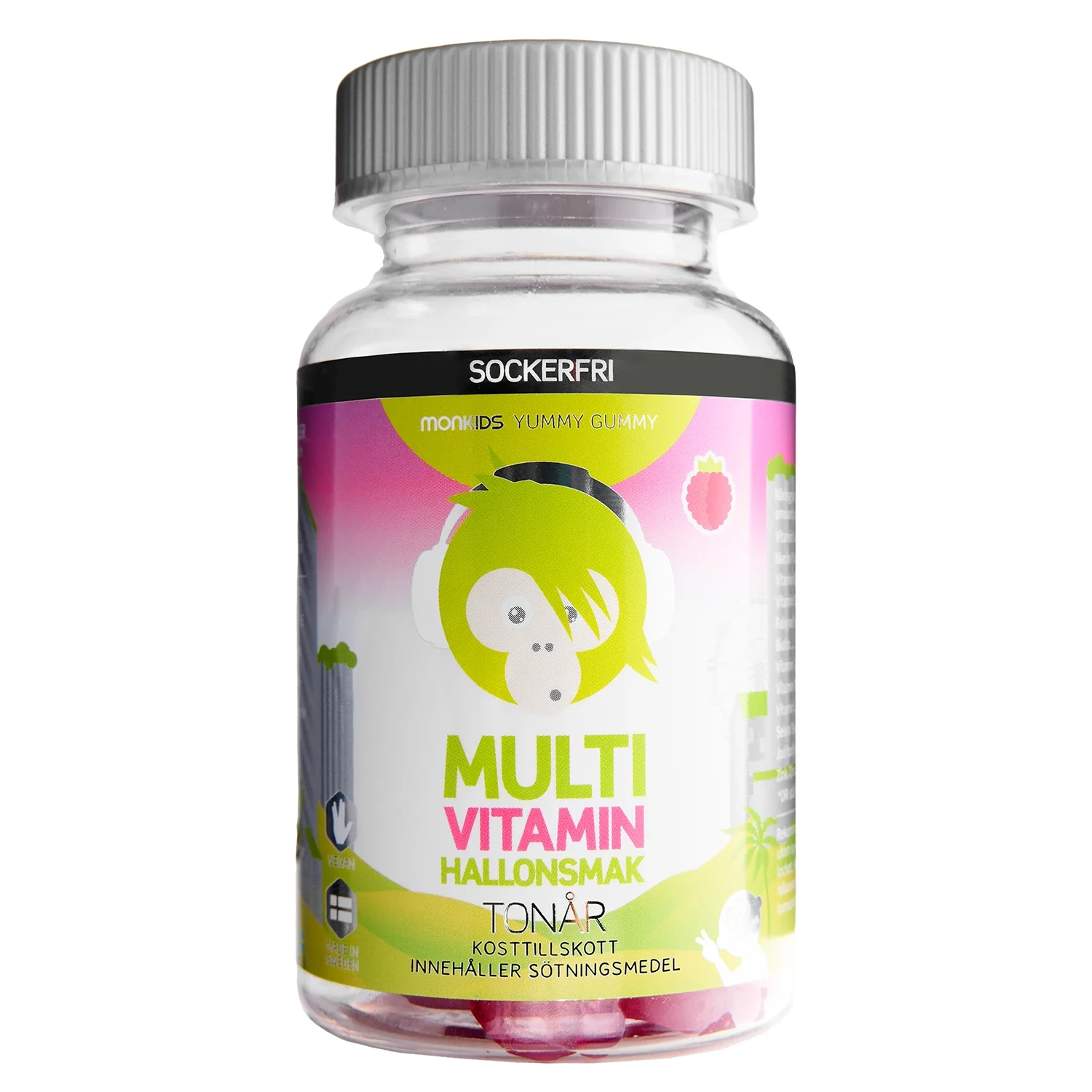 Monkids Multivitamin Sockerfri Tonår Hallon 60 st - Multivitaminer för barn