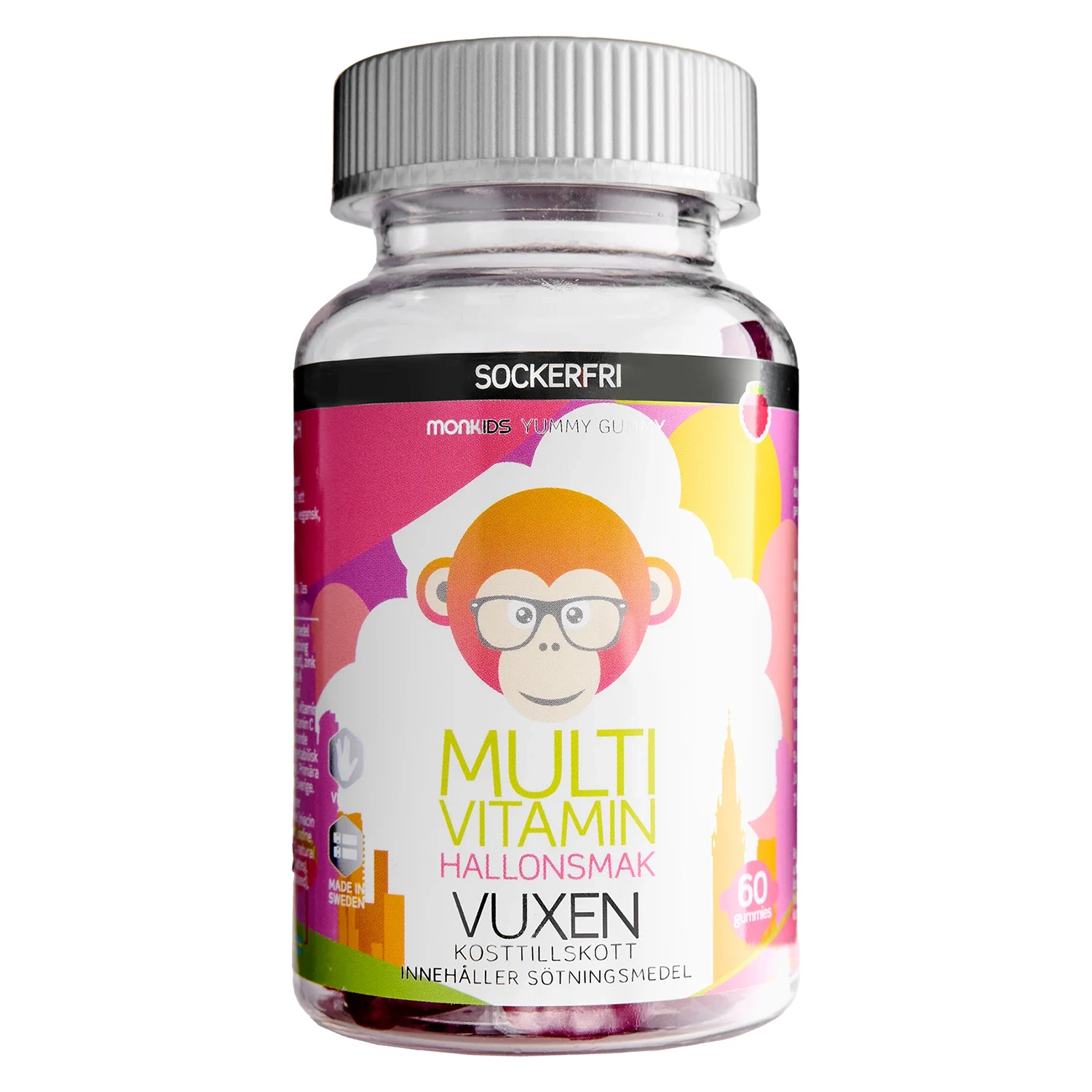 Monkids Multivitamin Sockerfri Vuxen Hallon 60 st - Multivitamin