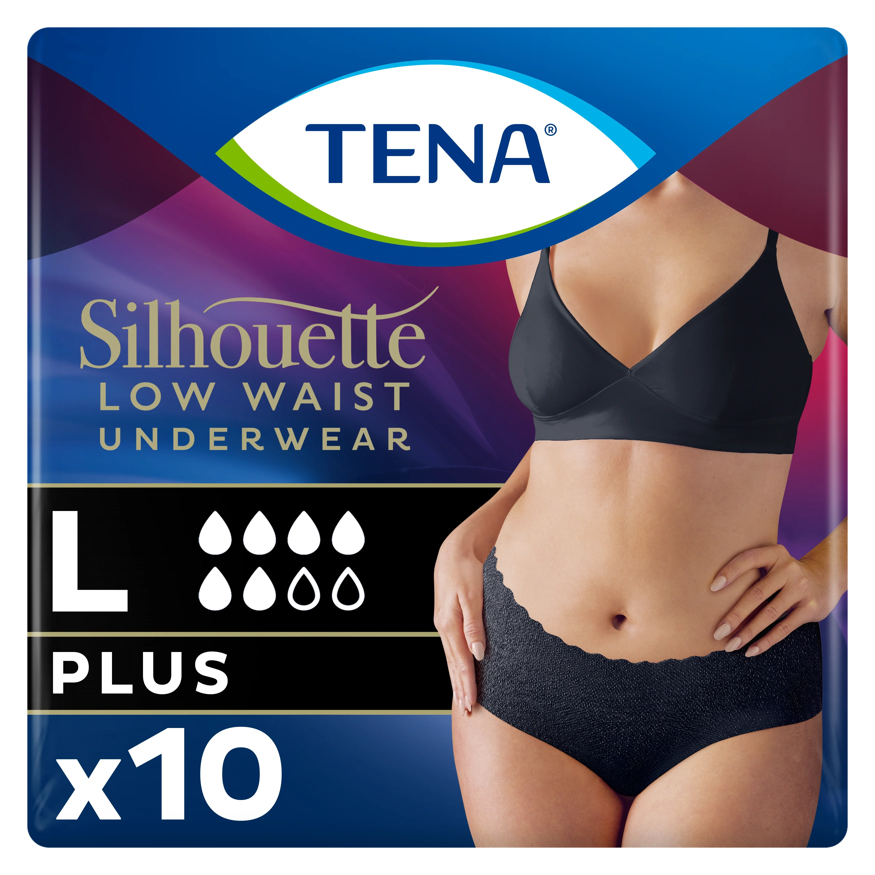 TENA Silhouette Plus Large Low Waist Black 10 st - Inkontinensskydd för kvinnor