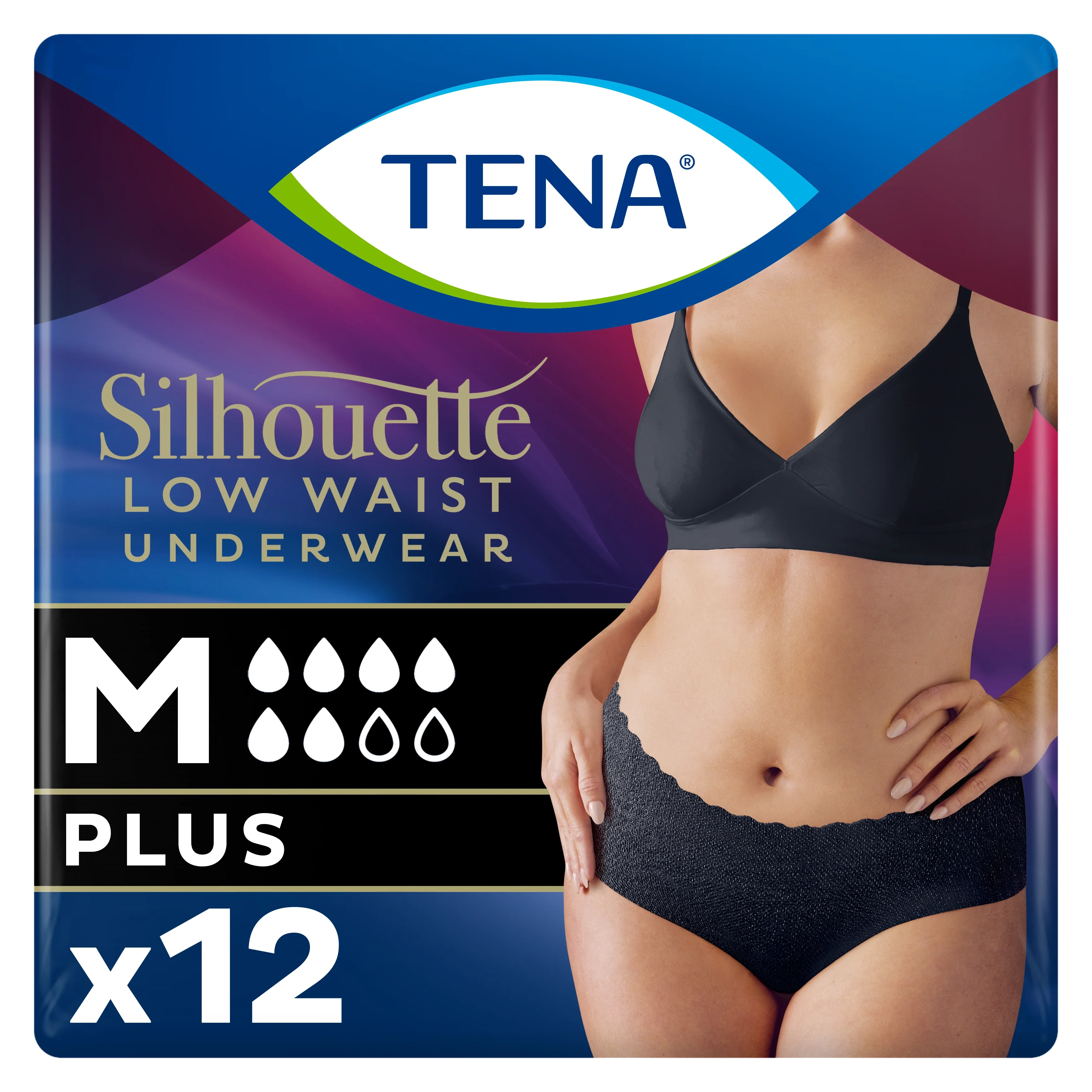 TENA Silhouette Plus Medium Low Waist Black 10 st - Inkontinensskydd för kvinnor