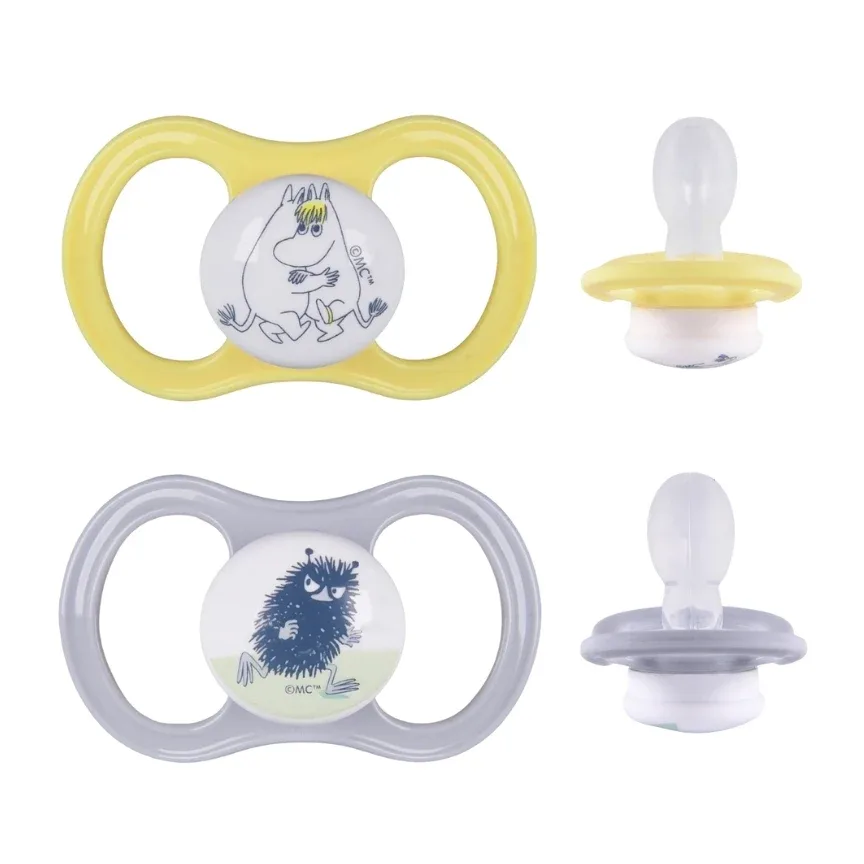 ESSKA Happy Muminedition Napp + 4 månader 2-pack gul/grå - Nappar