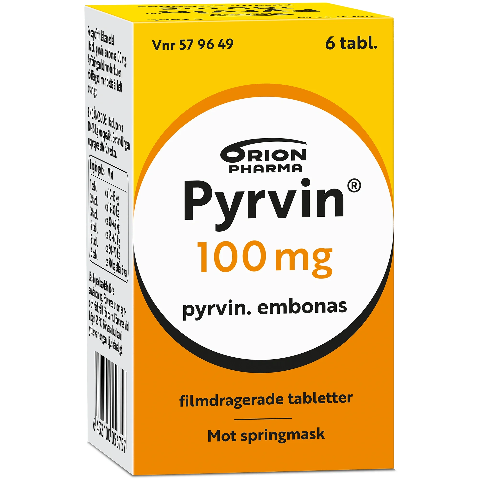 Pyrvin 100 mg, 6 tabletter - Springmask