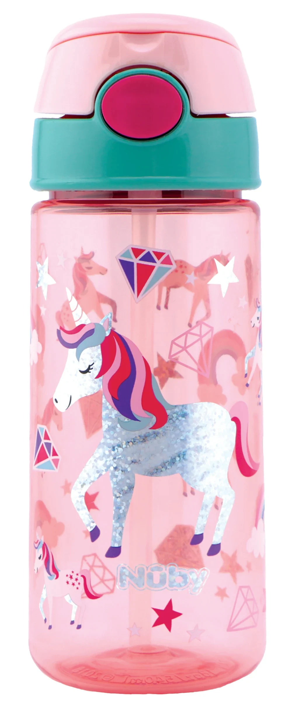 Nuby Flaska Soft Straw Push Cup Glitter 540 ml Enhörning - Pipmuggar & dricksflaskor